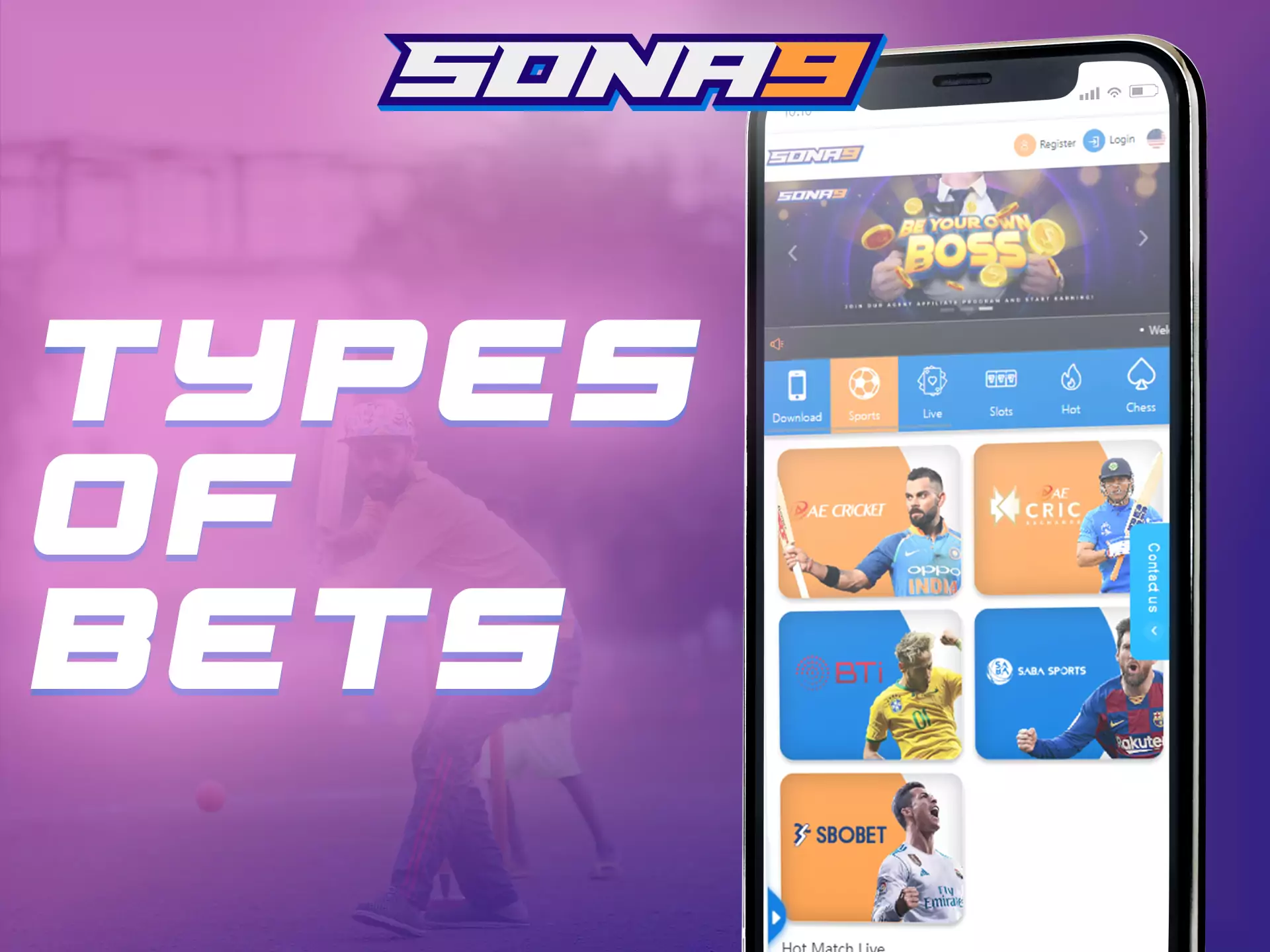 In the Sona9 app, you can place different types of bets.