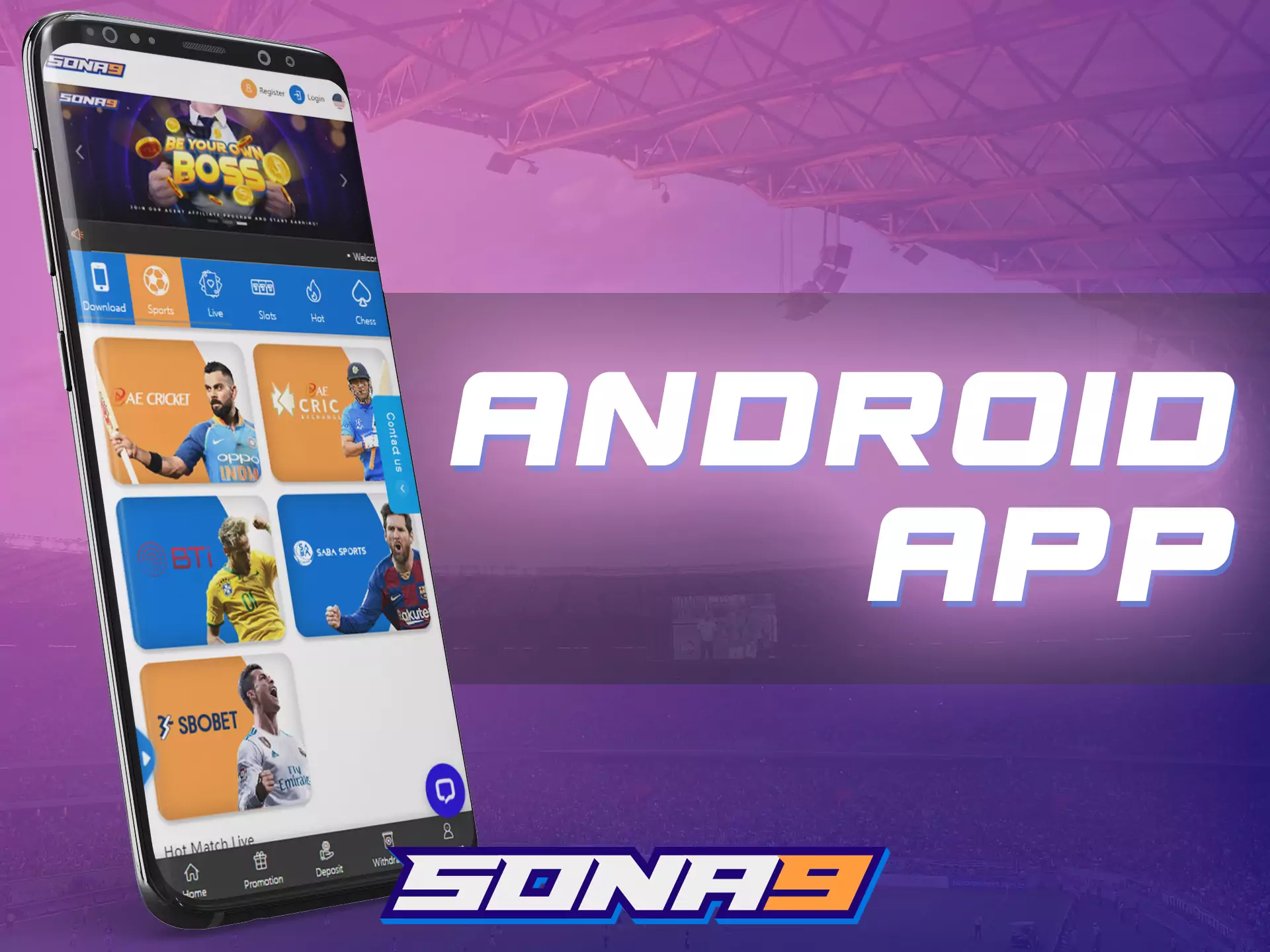 Download the Sona9 application for Android devices.