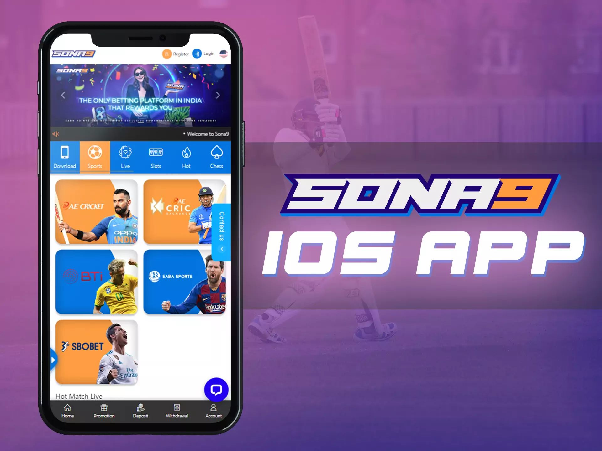 Download the Sona9 application for iOS devices.
