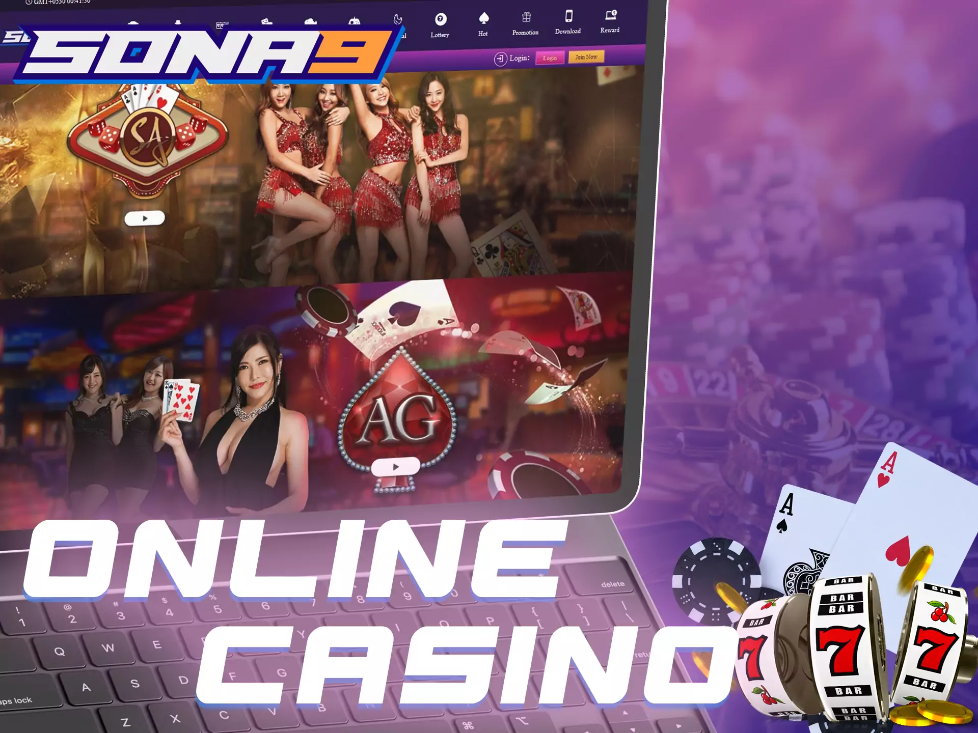 Besides betting, you can play casino games and slots on Sona9.