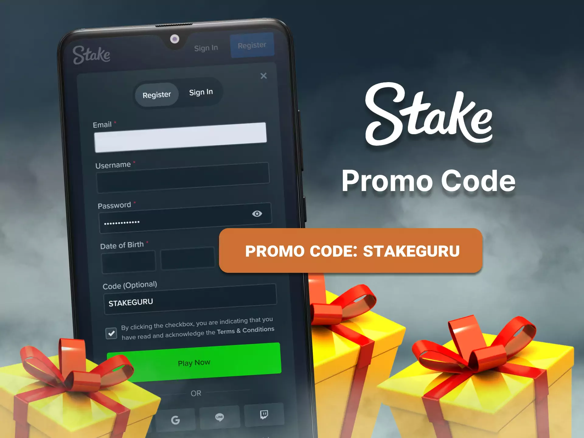 Use a special promo code when registering on Stake.com.