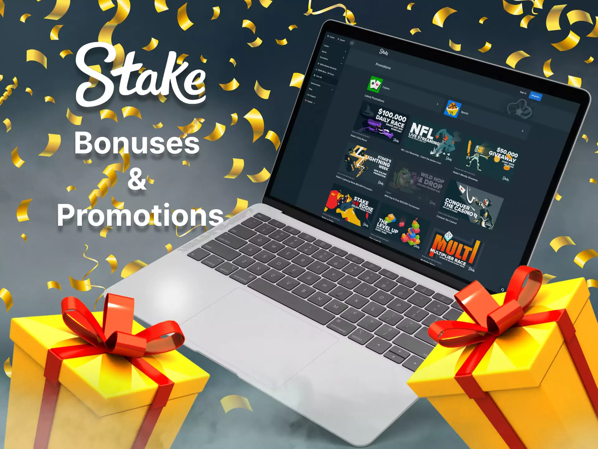 Check the bonuses on the official website of Stake and use them to win more money from the bookmaker.