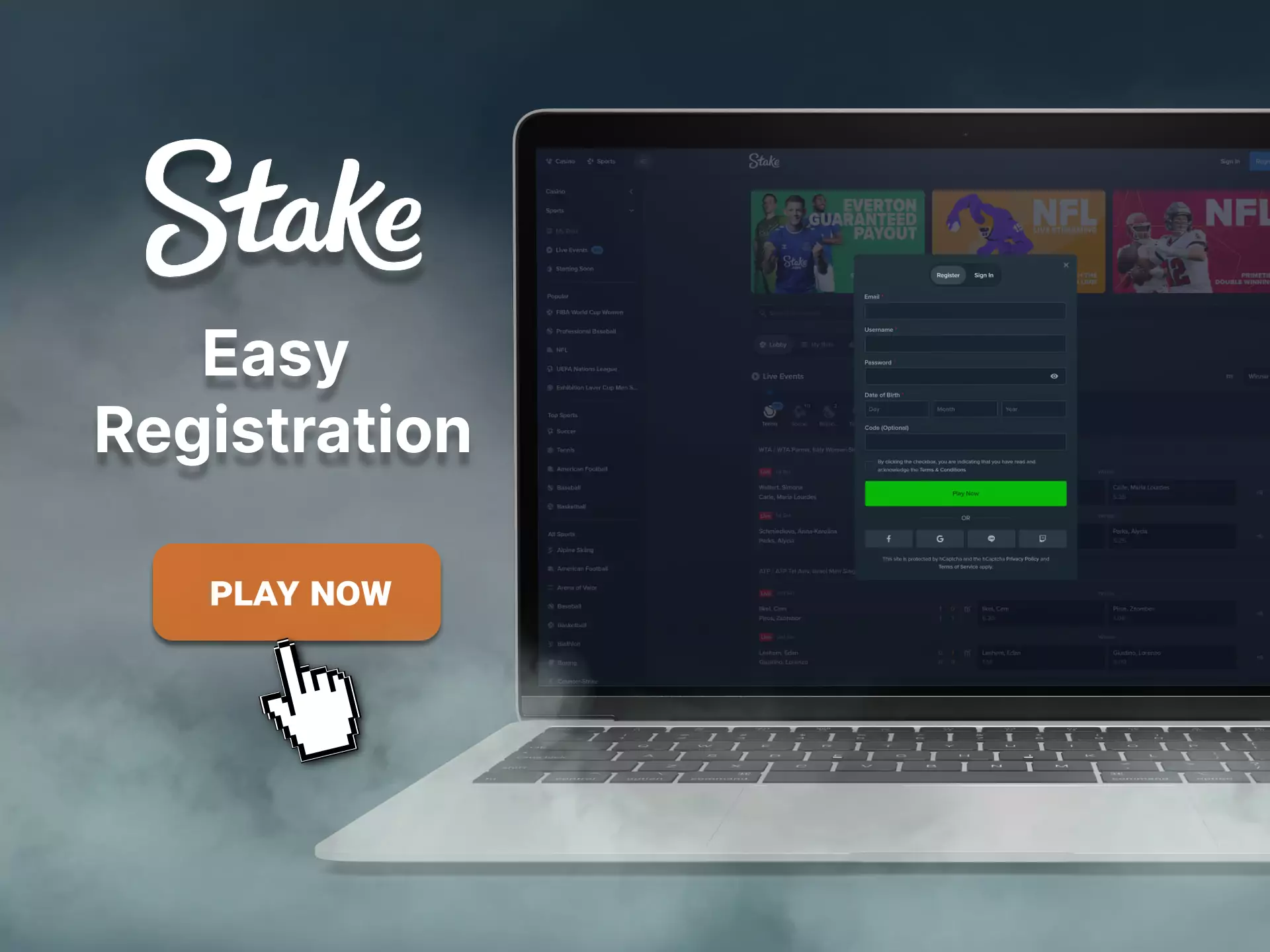 If you don't have an account on Stake yet, create your profile.