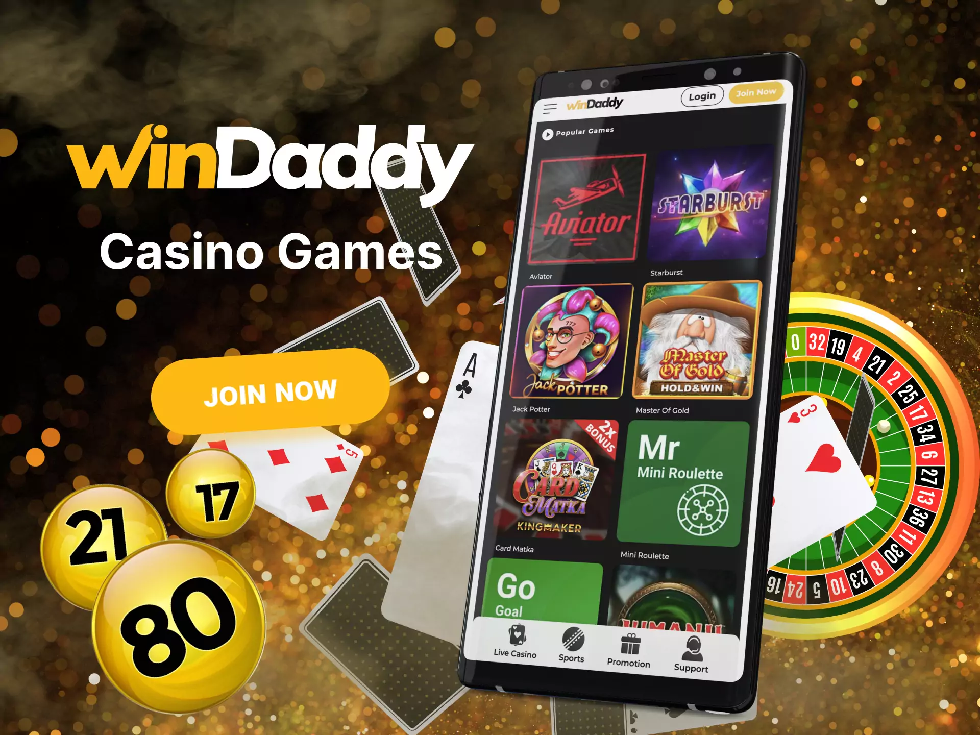 Try different types of games at Windaddy Casino.