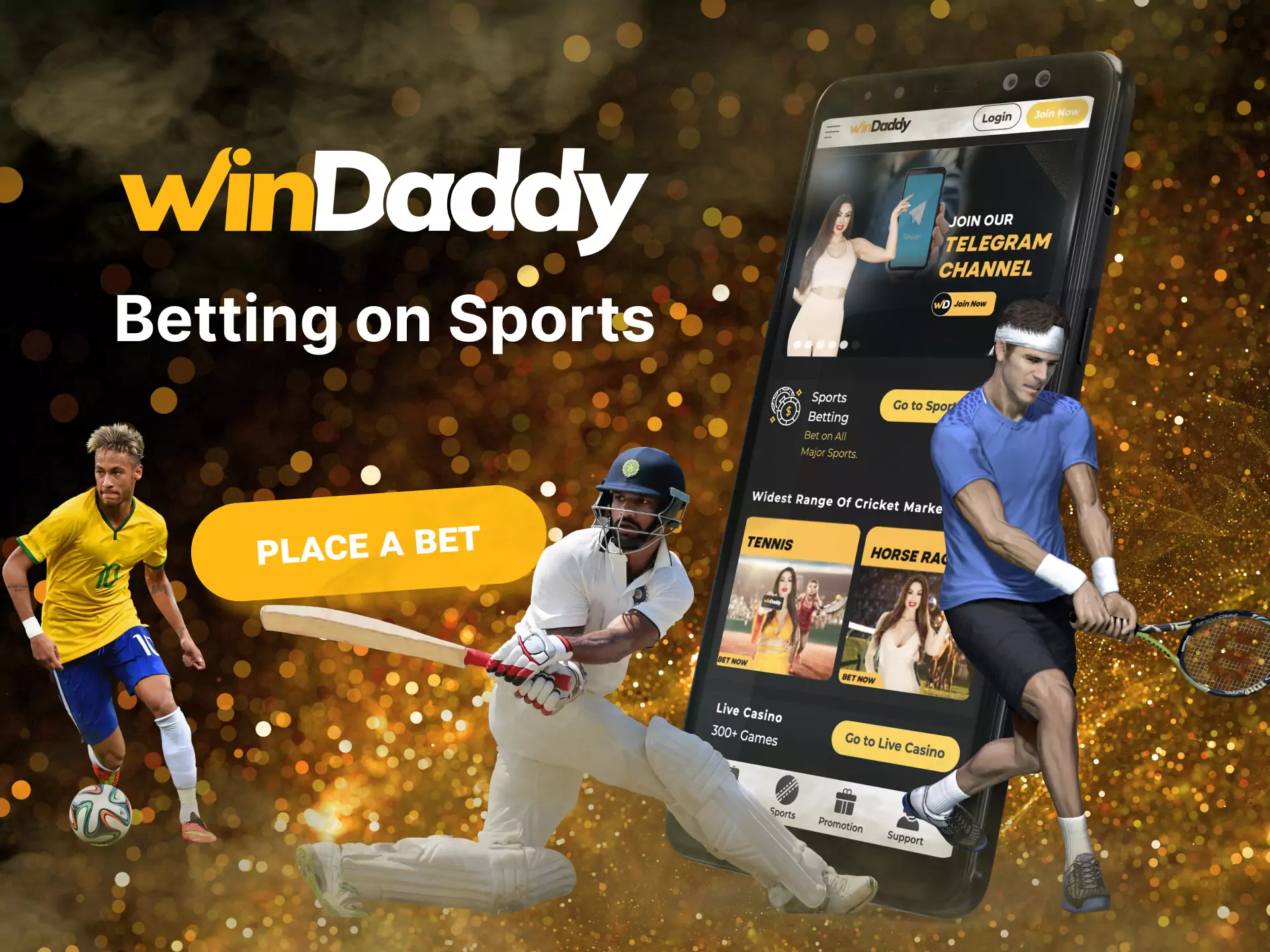Bet on all important sports matches live in Windaddy.