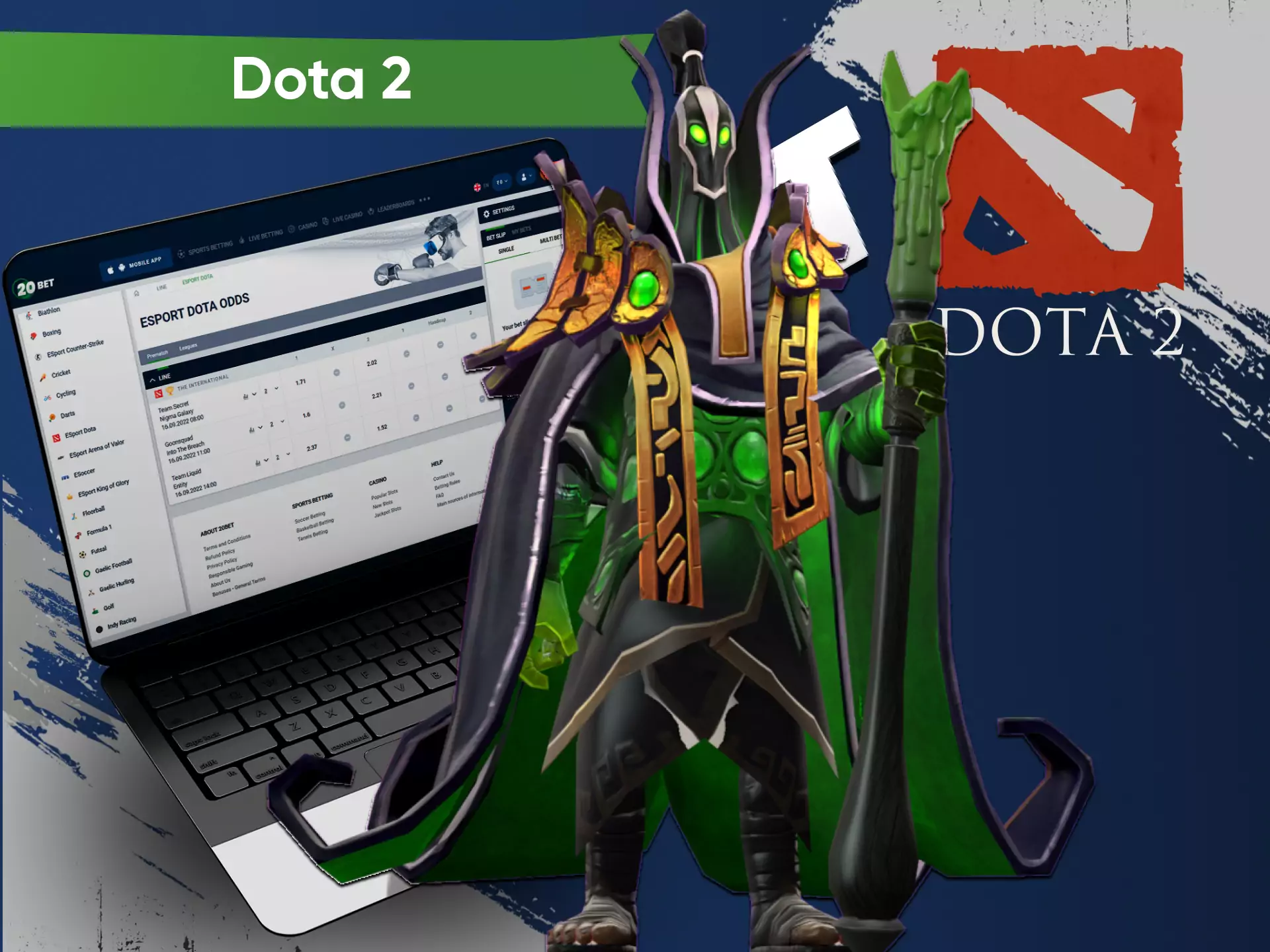 In the esports section of 20bet, you find lots of Dota 2 matches available for betting.