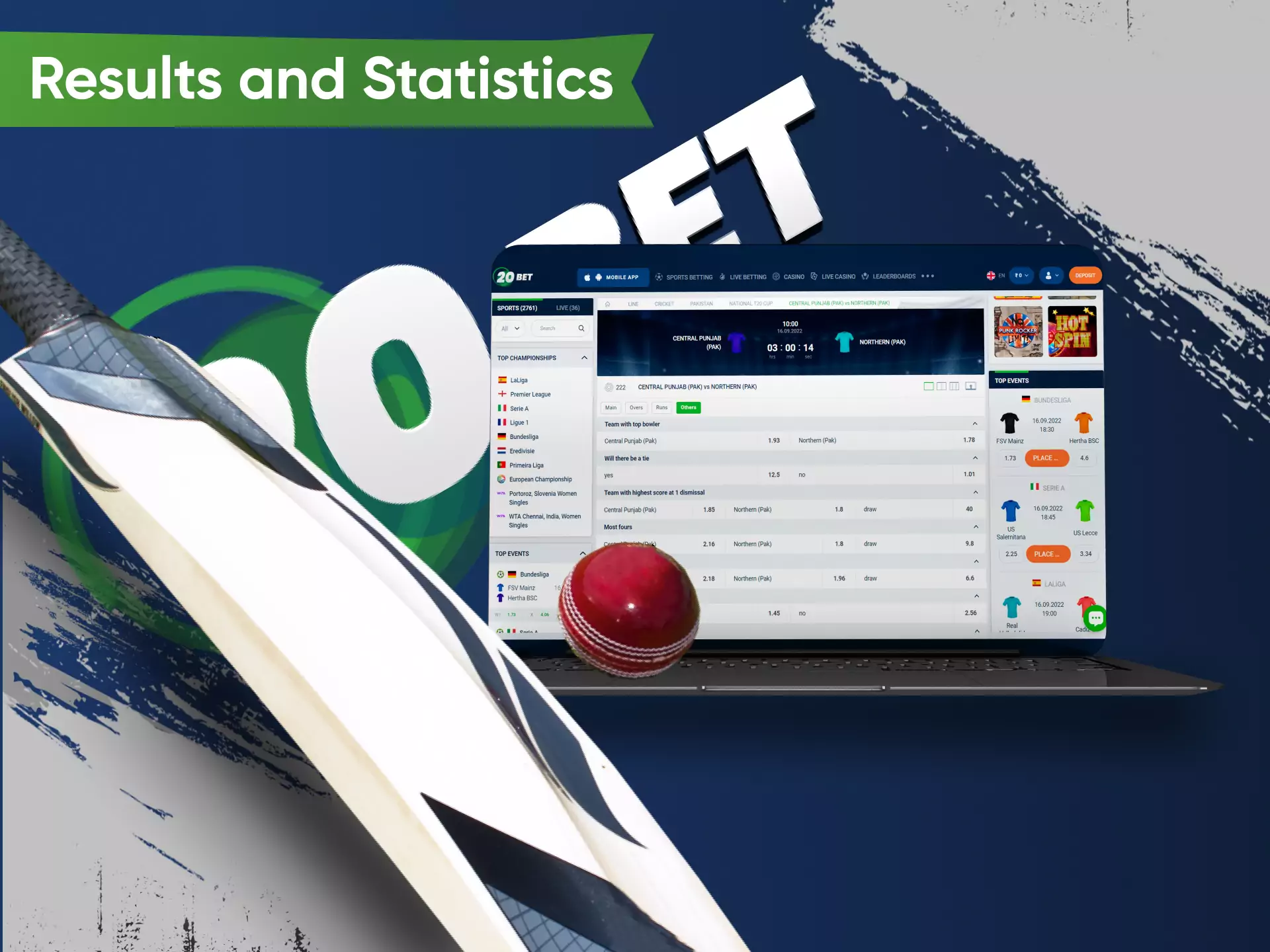 On 20bet, you can check results right on the site.