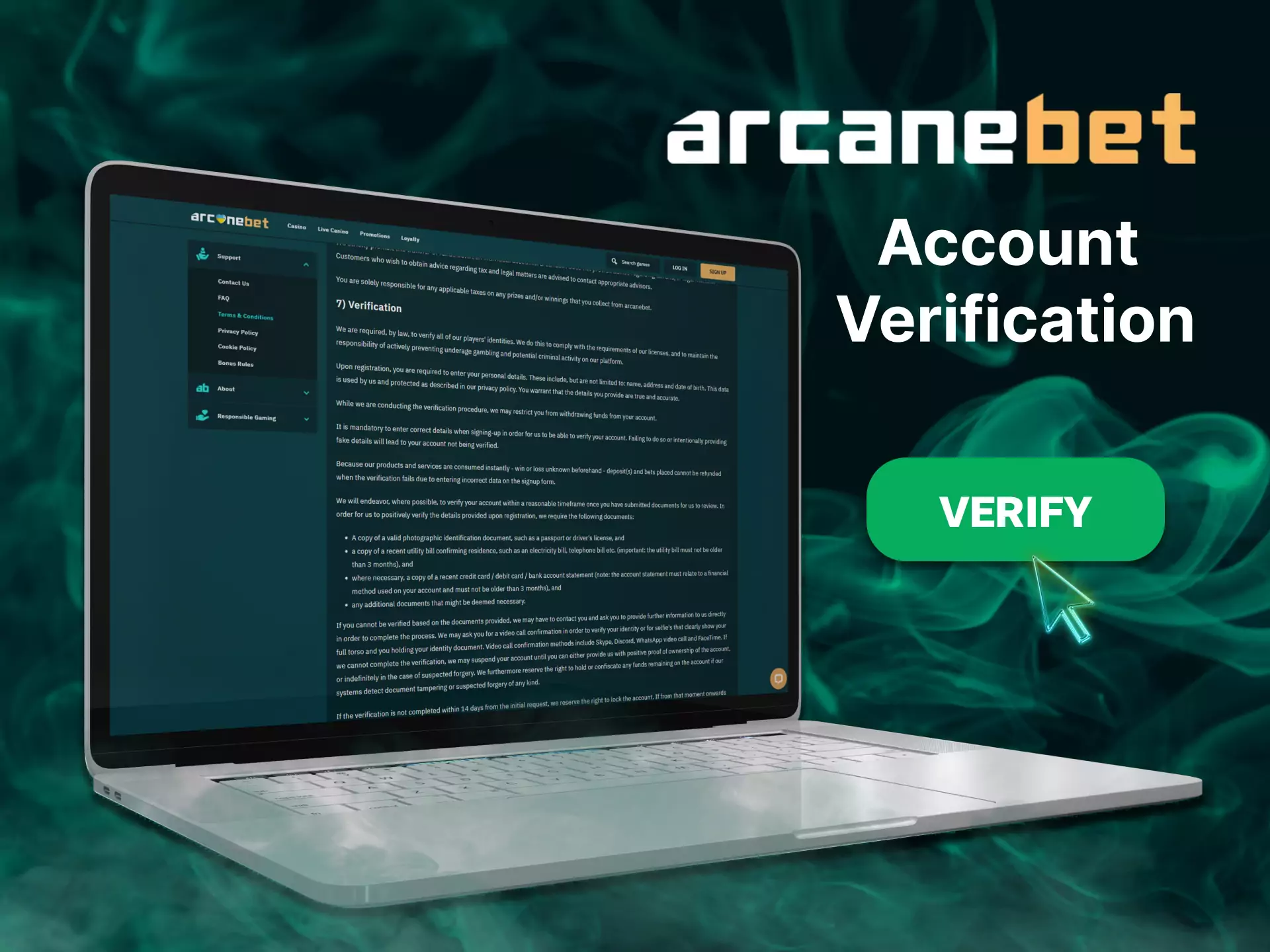 Go through a simple verification of Arcanebet and use all the functions.