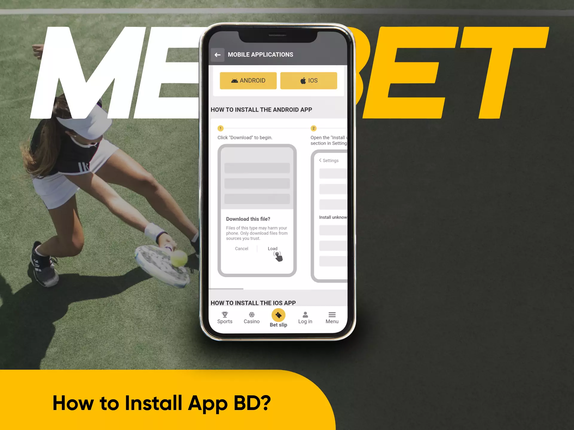 Install the Melbet app, to start online betting.