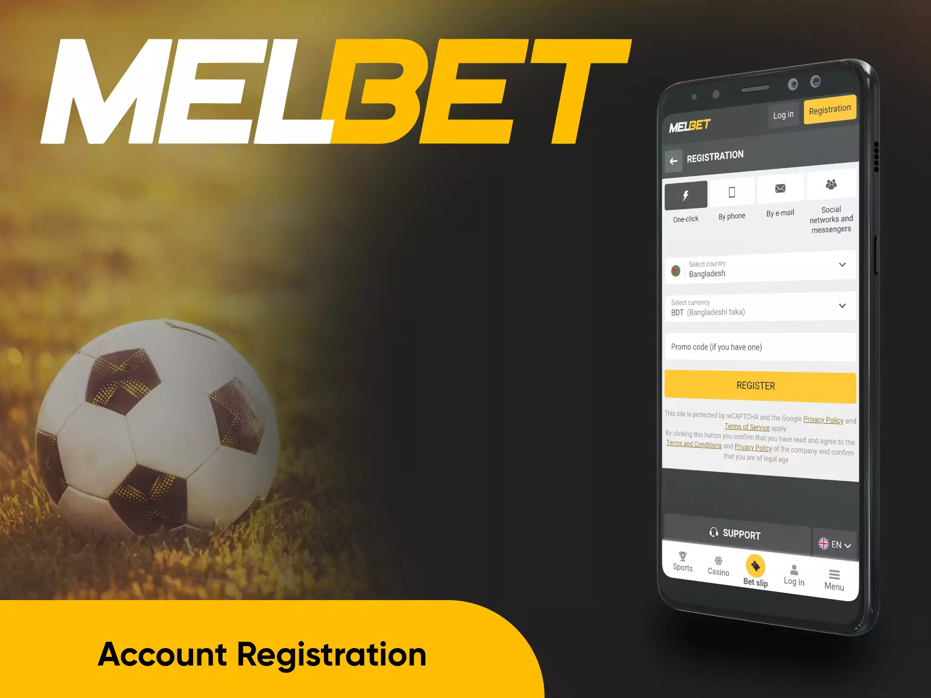 Create an account in the Melbet app, to start betting or gambling.