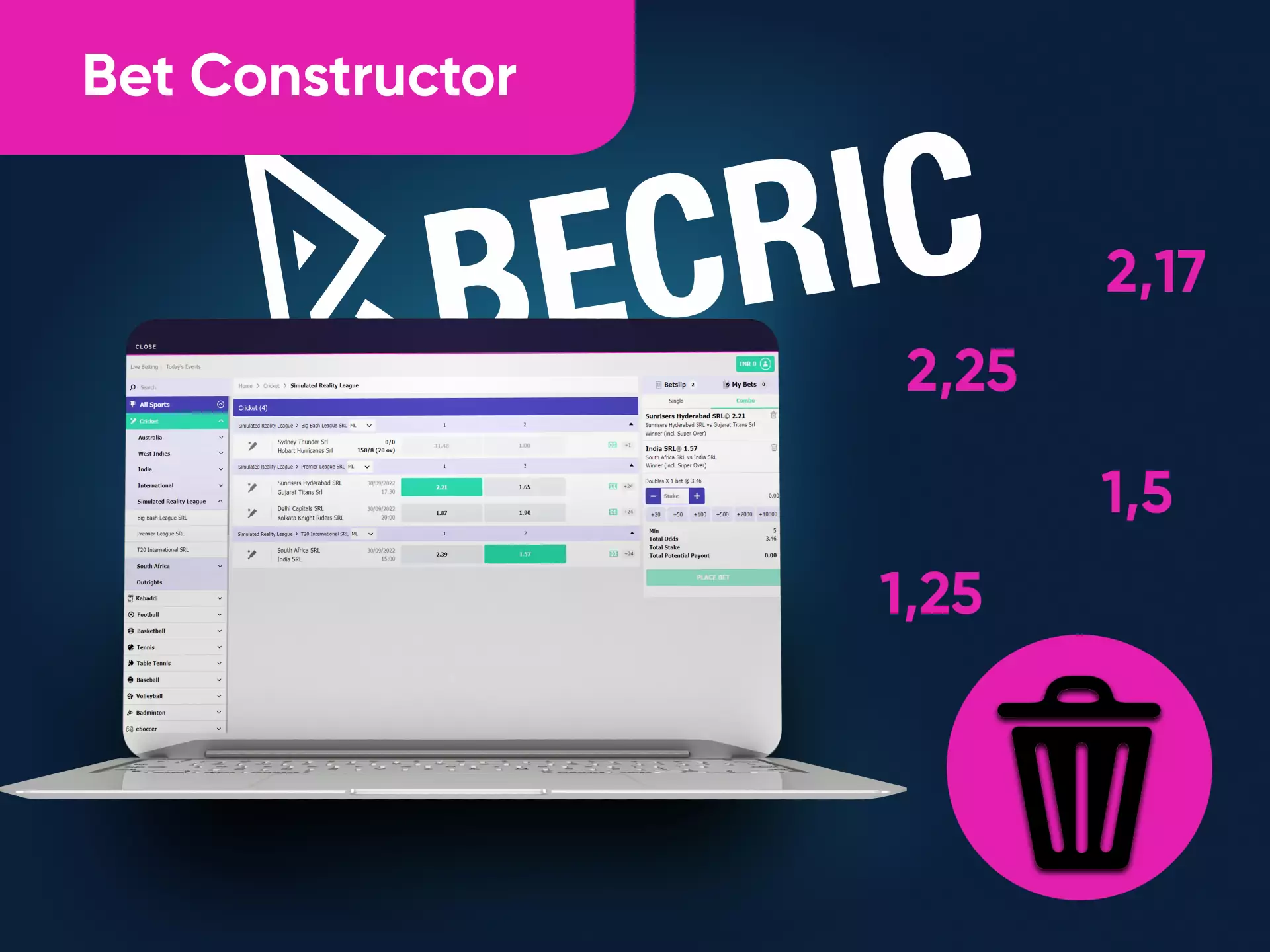 You can manage your bets in the constructor on Becric.