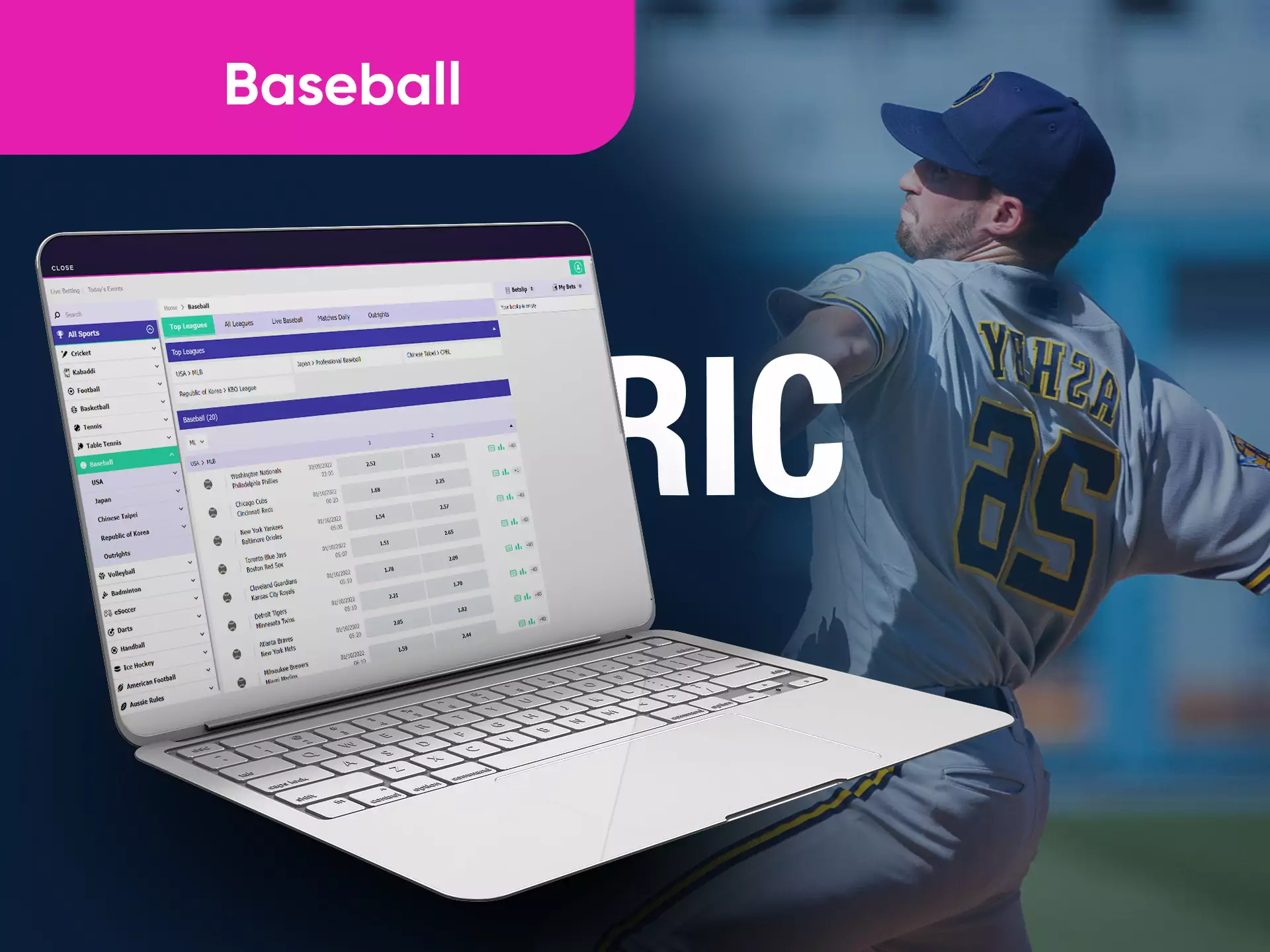 You can place bets on baseball matches on the Becric website.