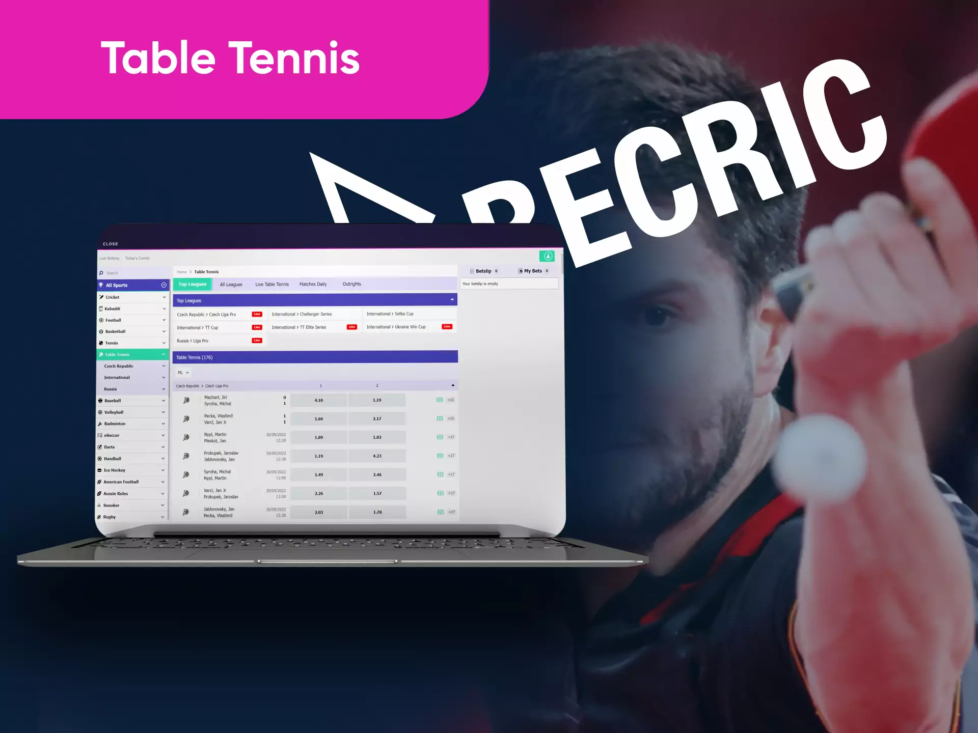 In the Becric sportsbook, users often place bets on table tennis events.