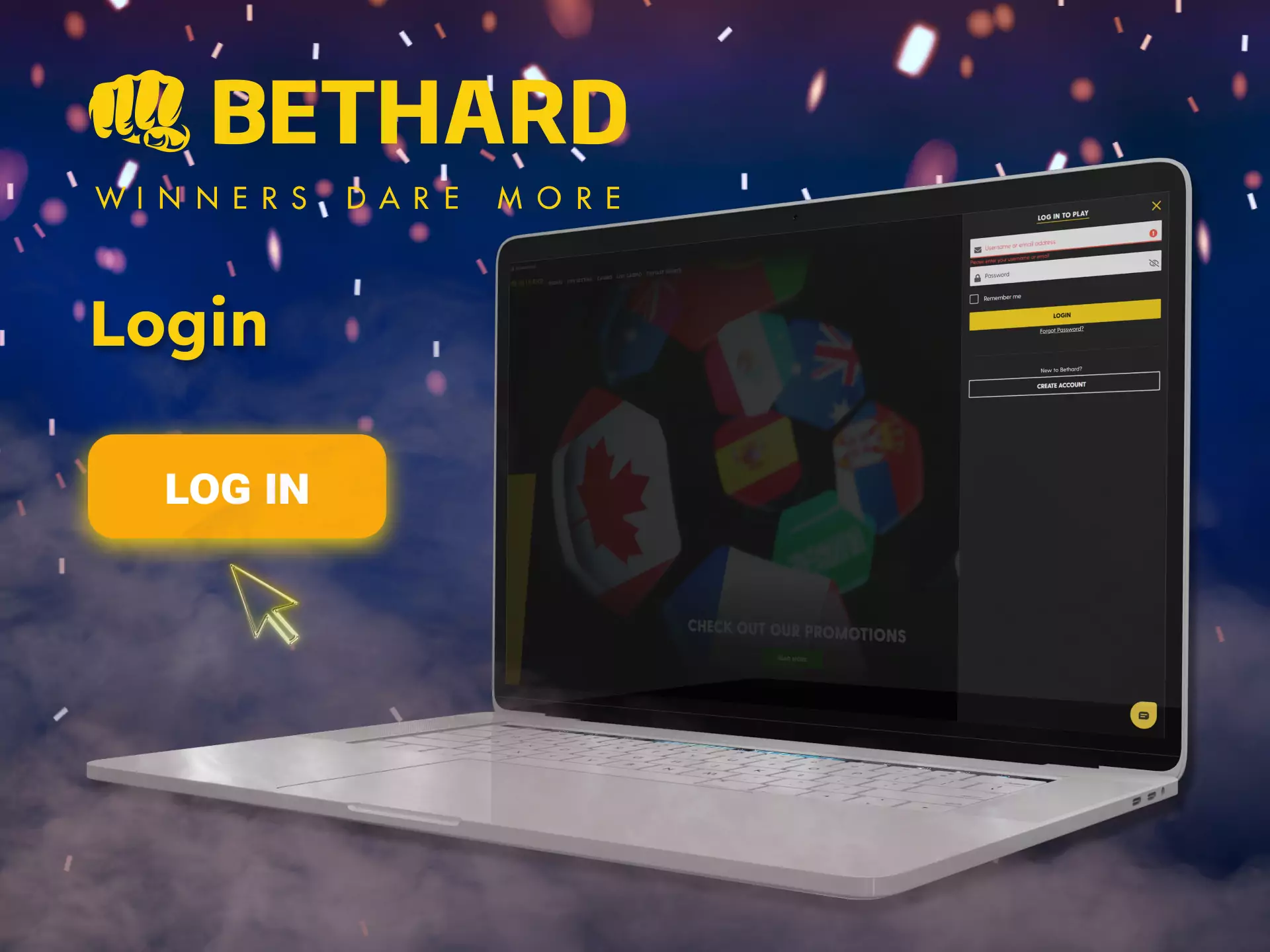 Log into your Bethard account to place bets and play at the casino.