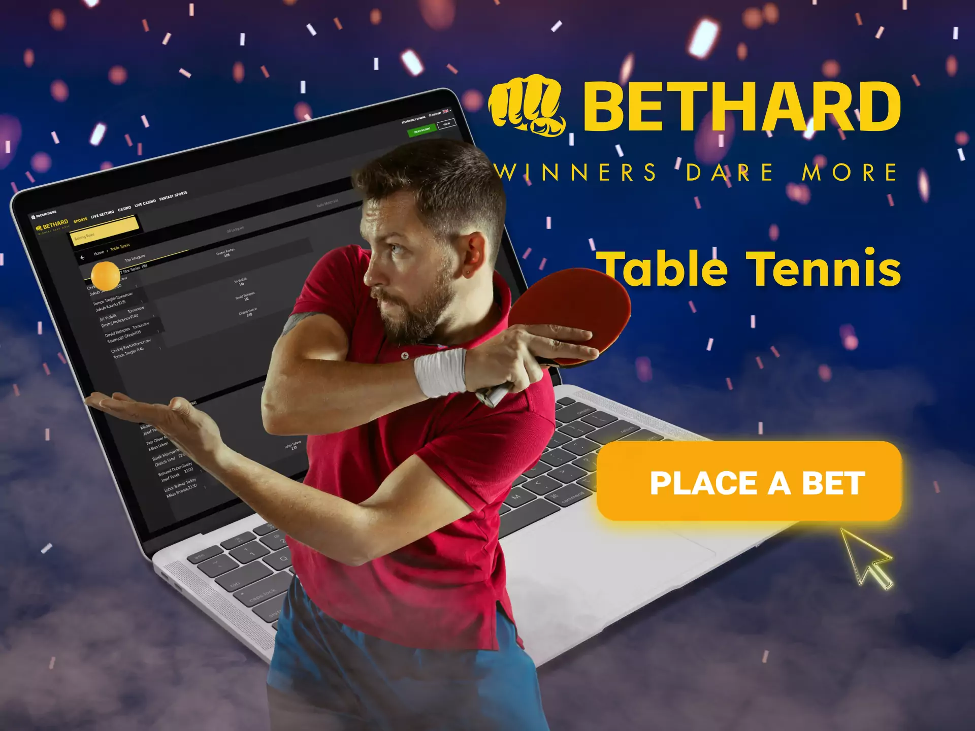 Place bets on table tennis matches with Bethard.