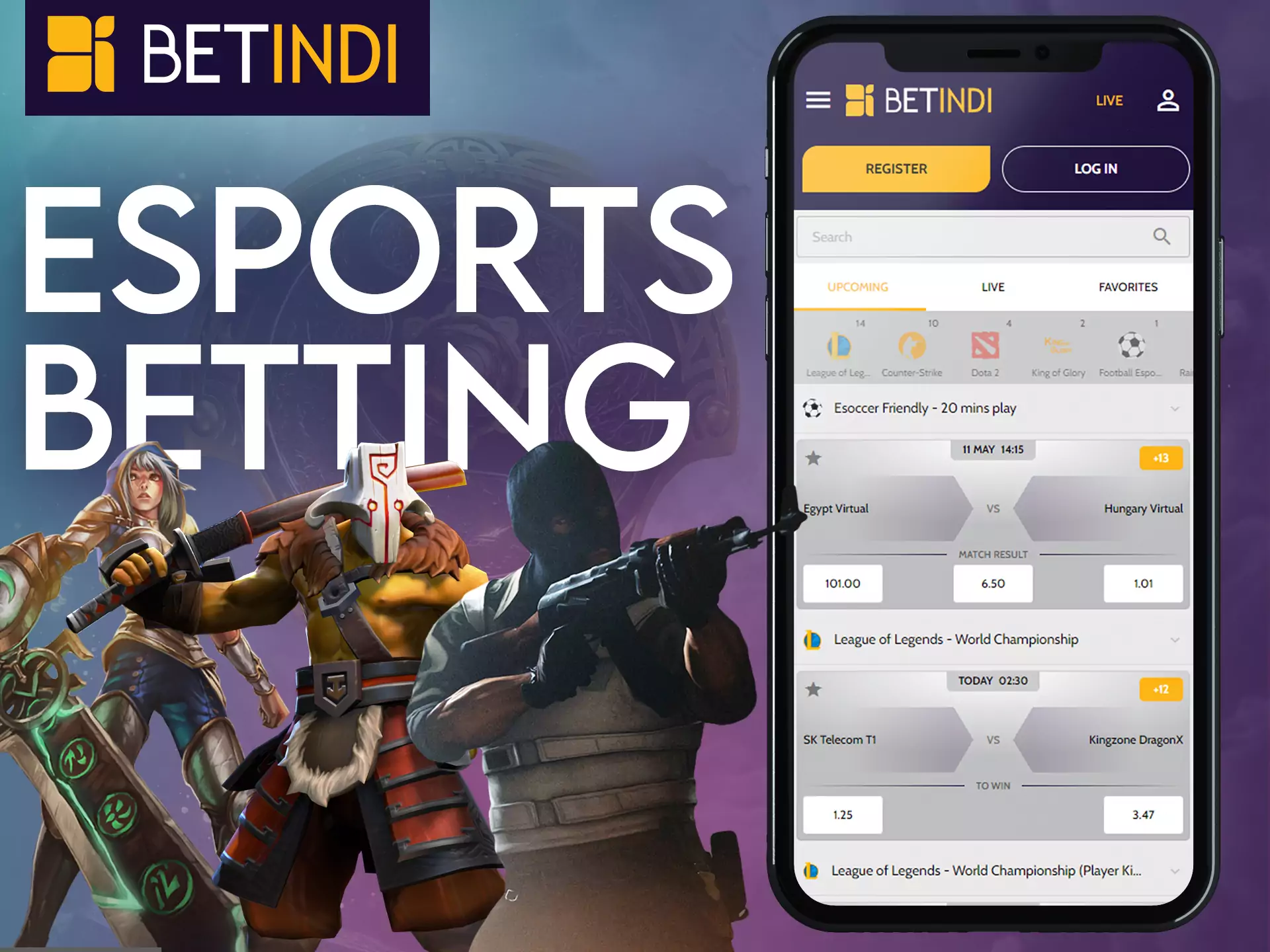 Place bets and support your favorite cyber teams on Betindi.