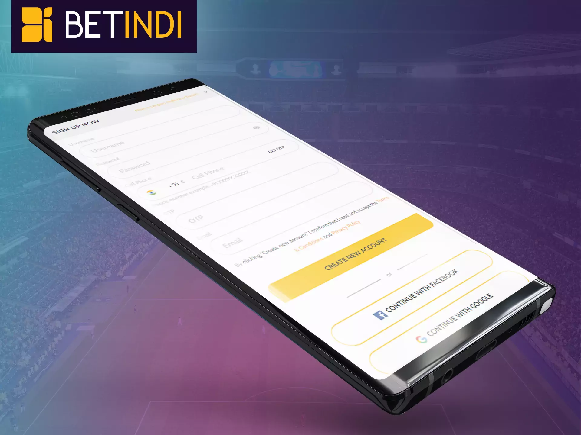 Register on Betindi it's simple and fast.