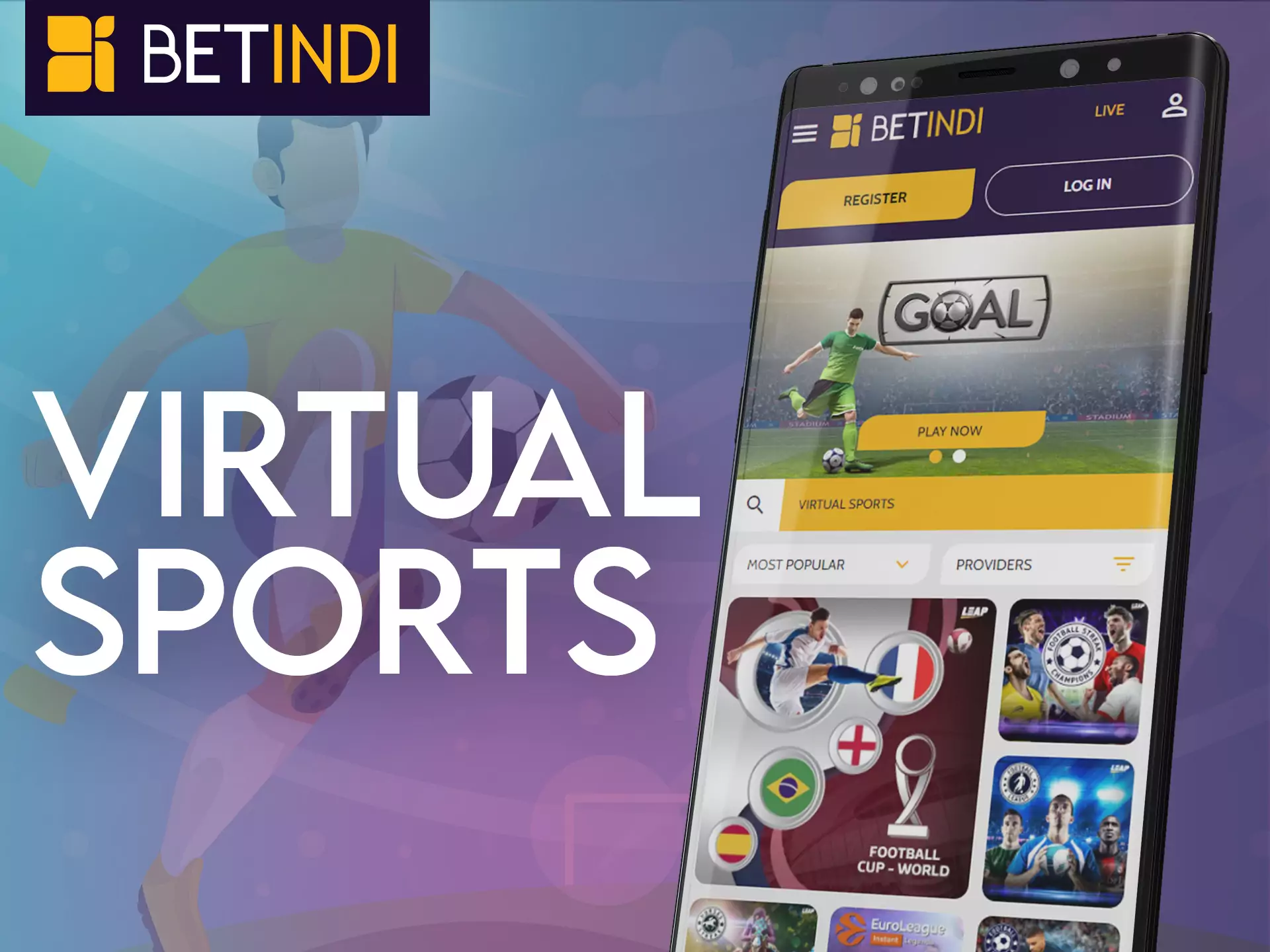 Place bets on virtual sports with Betindi.