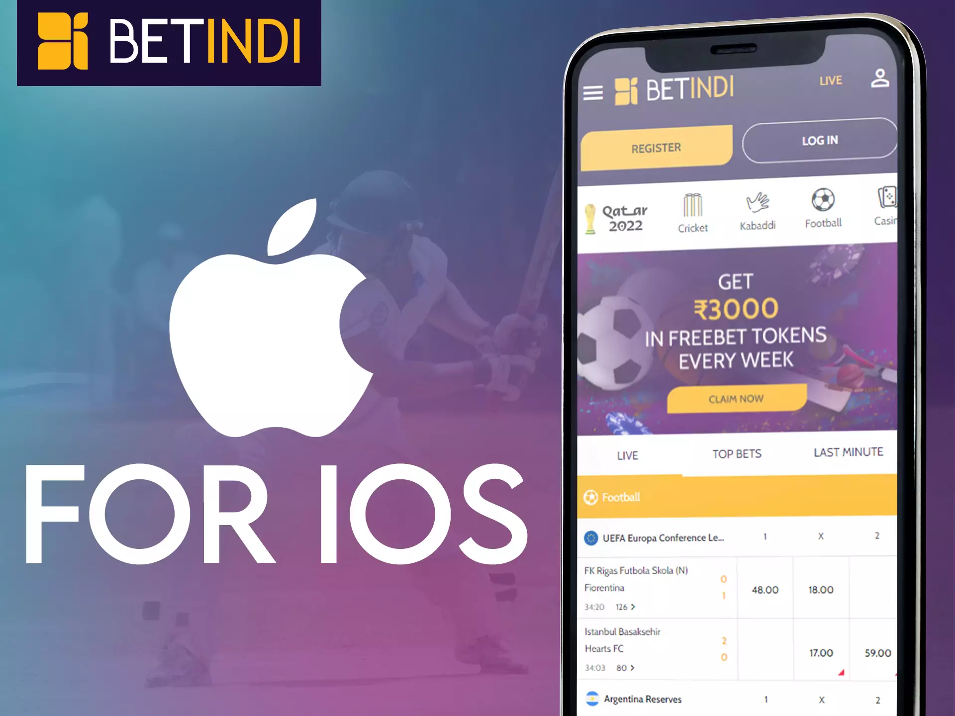 Betindi offers to place bets and play on iOS devices.