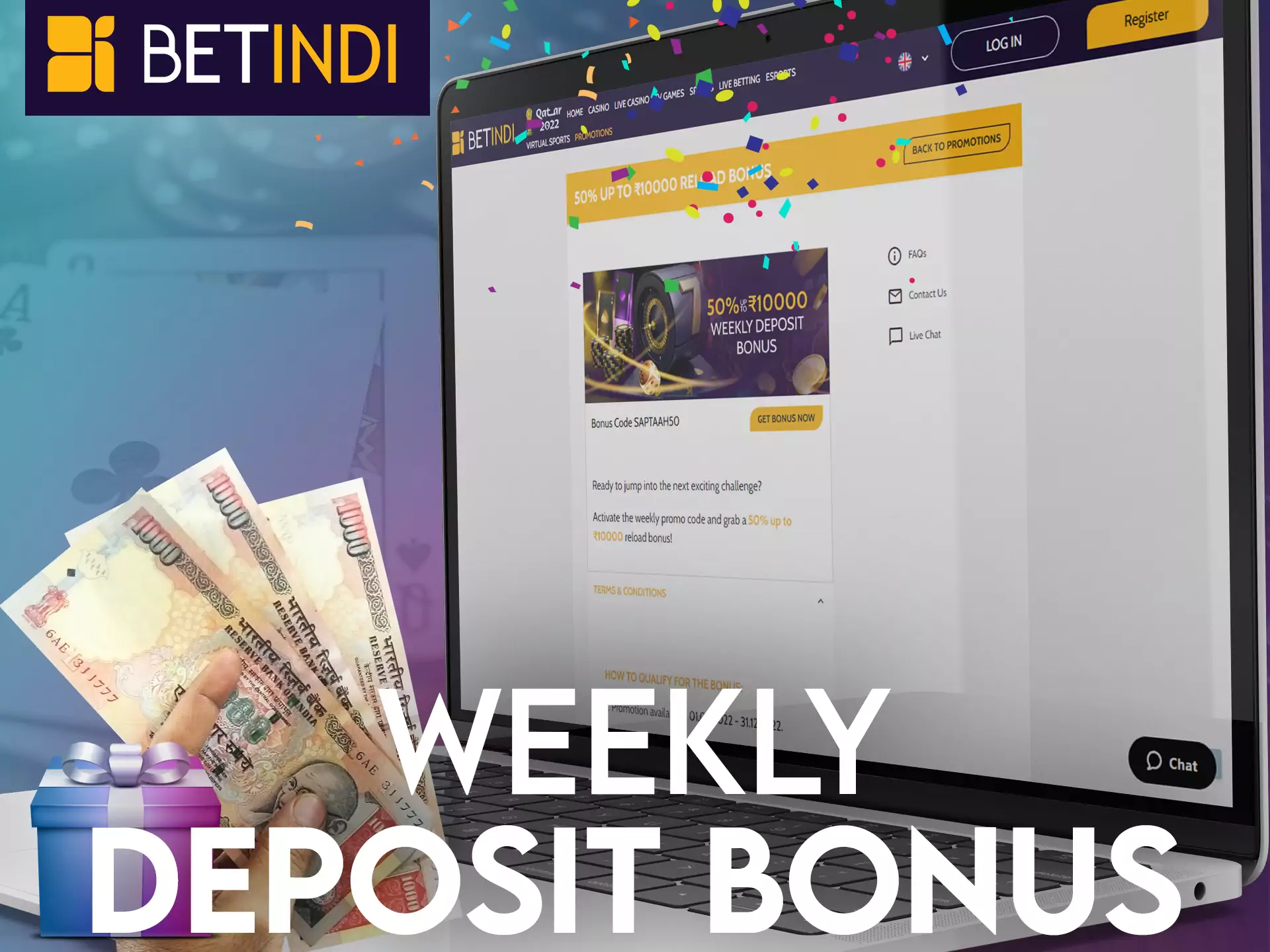Get a weekly deposit bonus from Betindi and get the benefits.