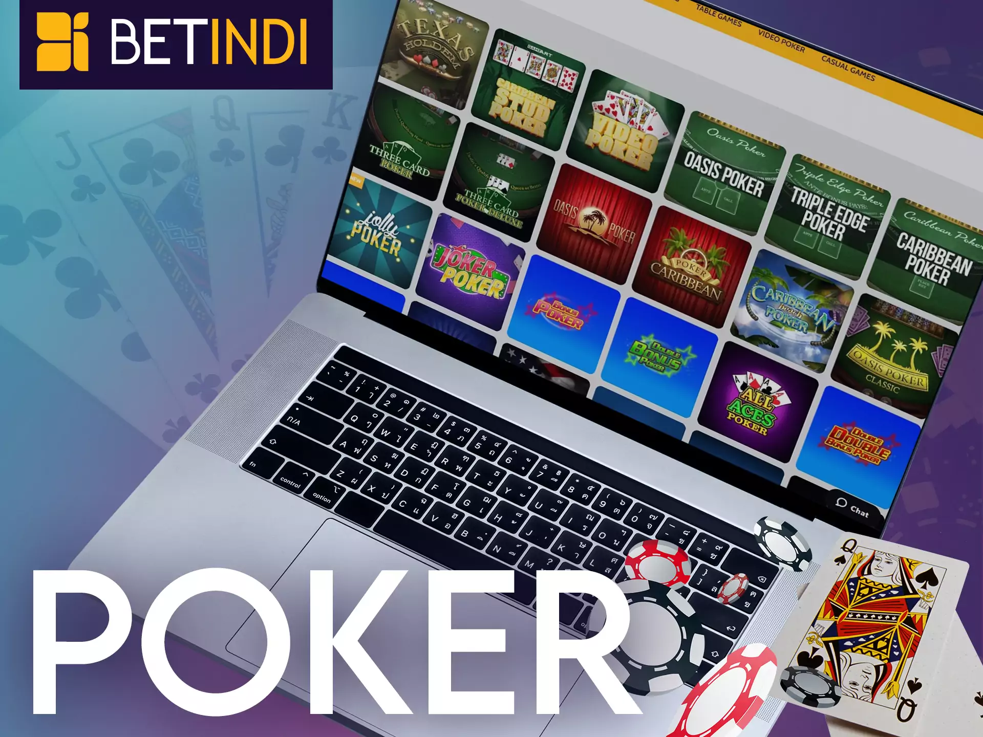 Try to play poker at Betindi Casino, enjoy the game.