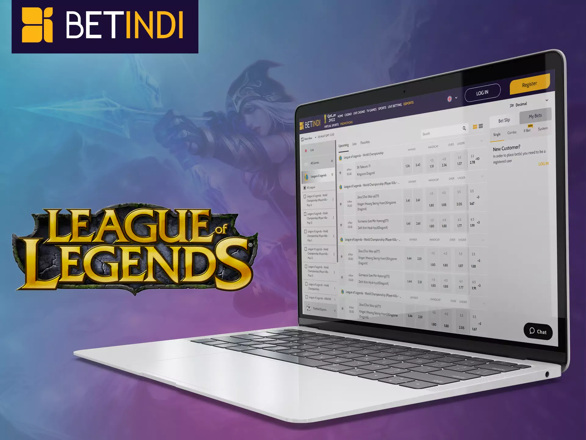 Place bets on the League of Legends on Betindi, support your favorite players.