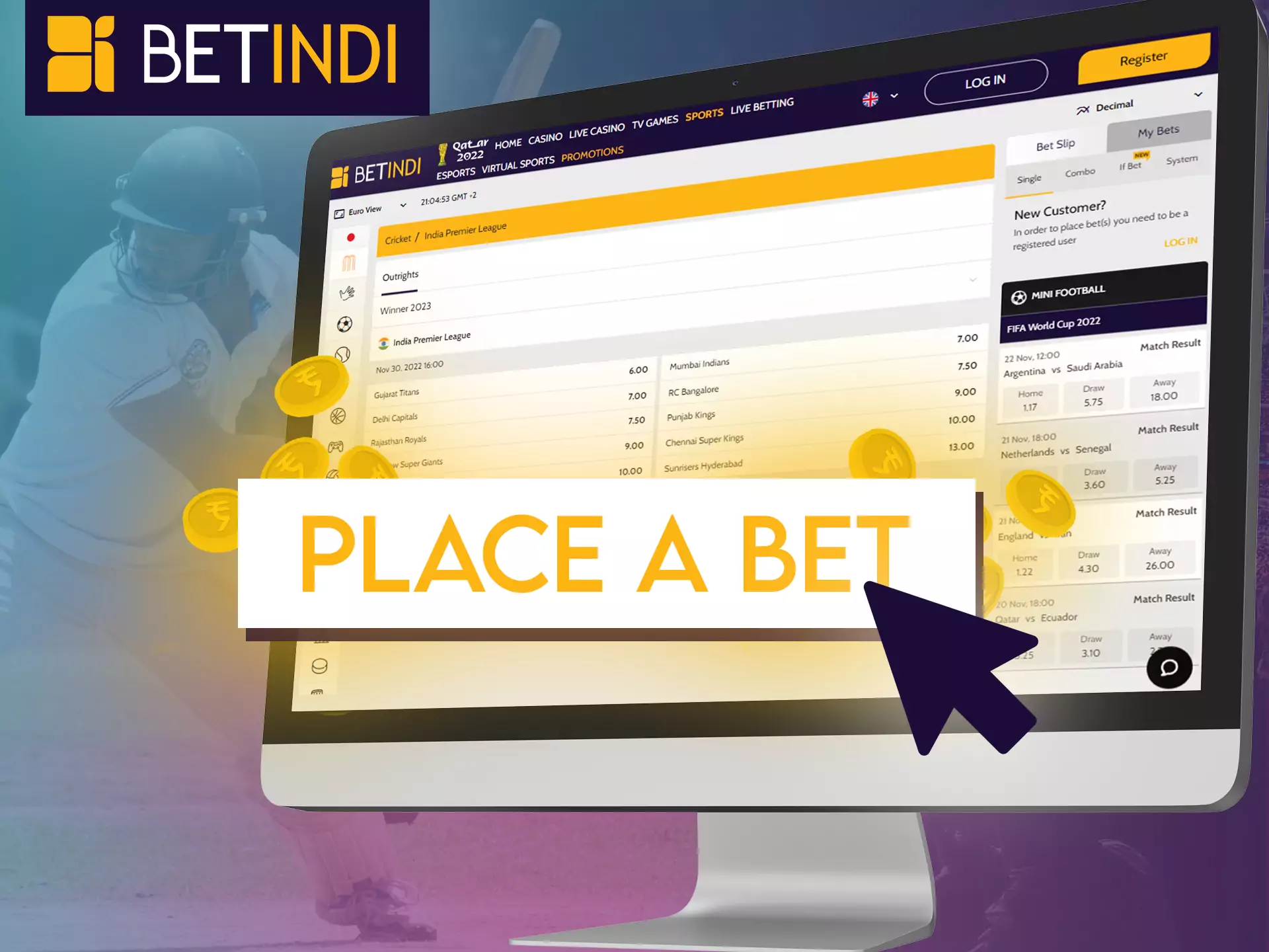 Use this instruction to place bets on Betindi.
