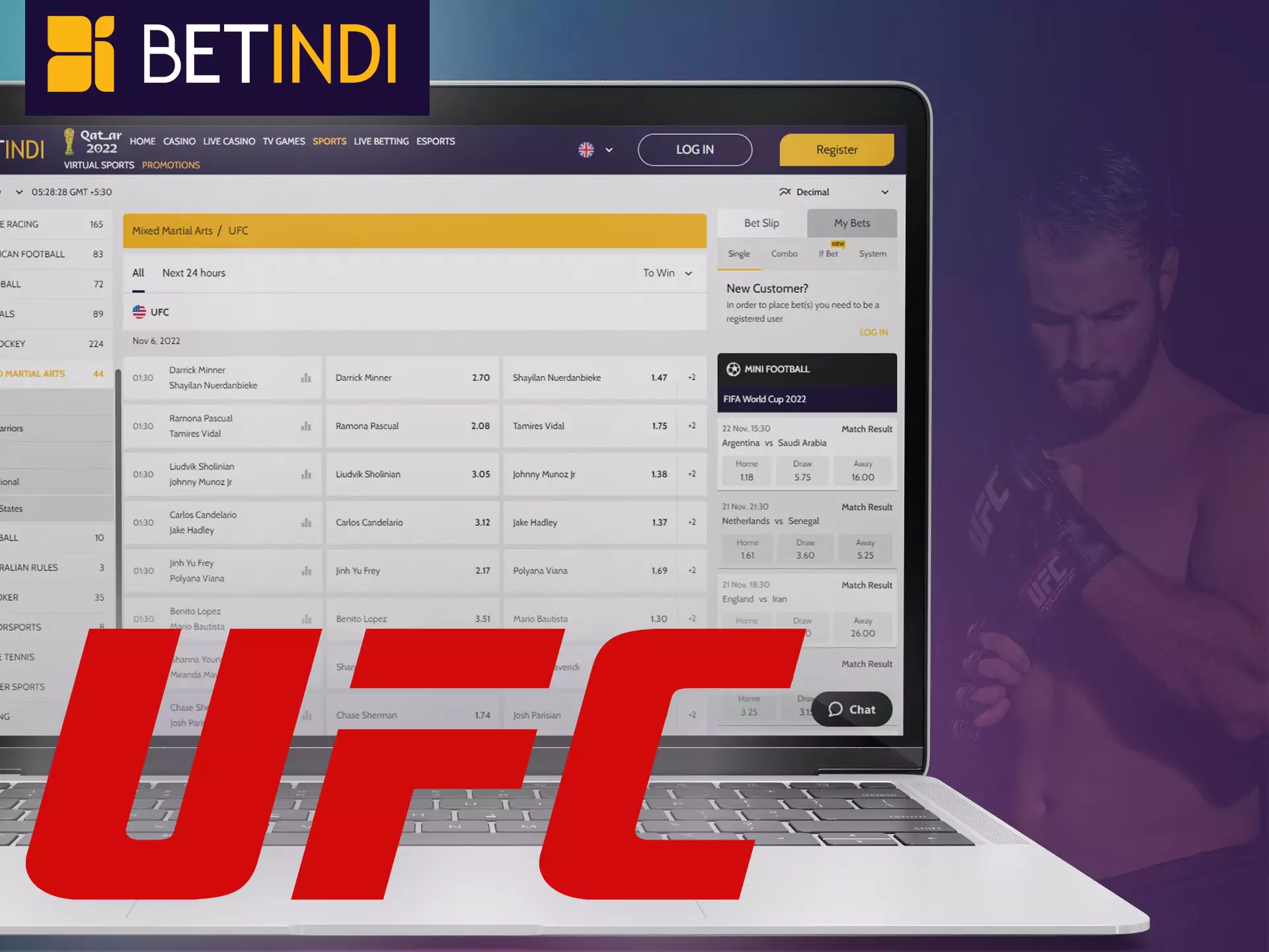 With Betindi, place bets and cheer for your favorite UFС player.