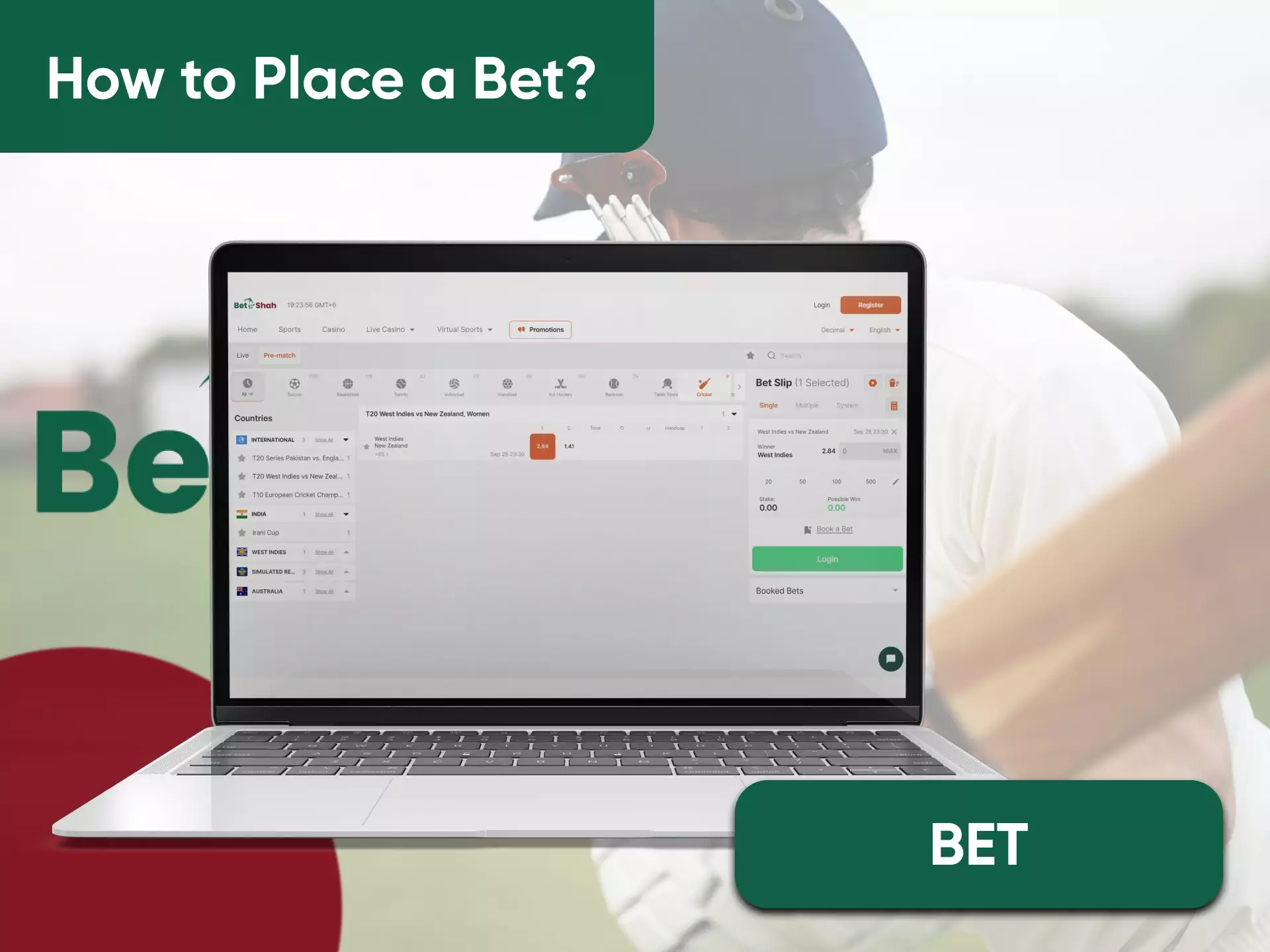 Choose an event among available ones at Betshah and make a bet.