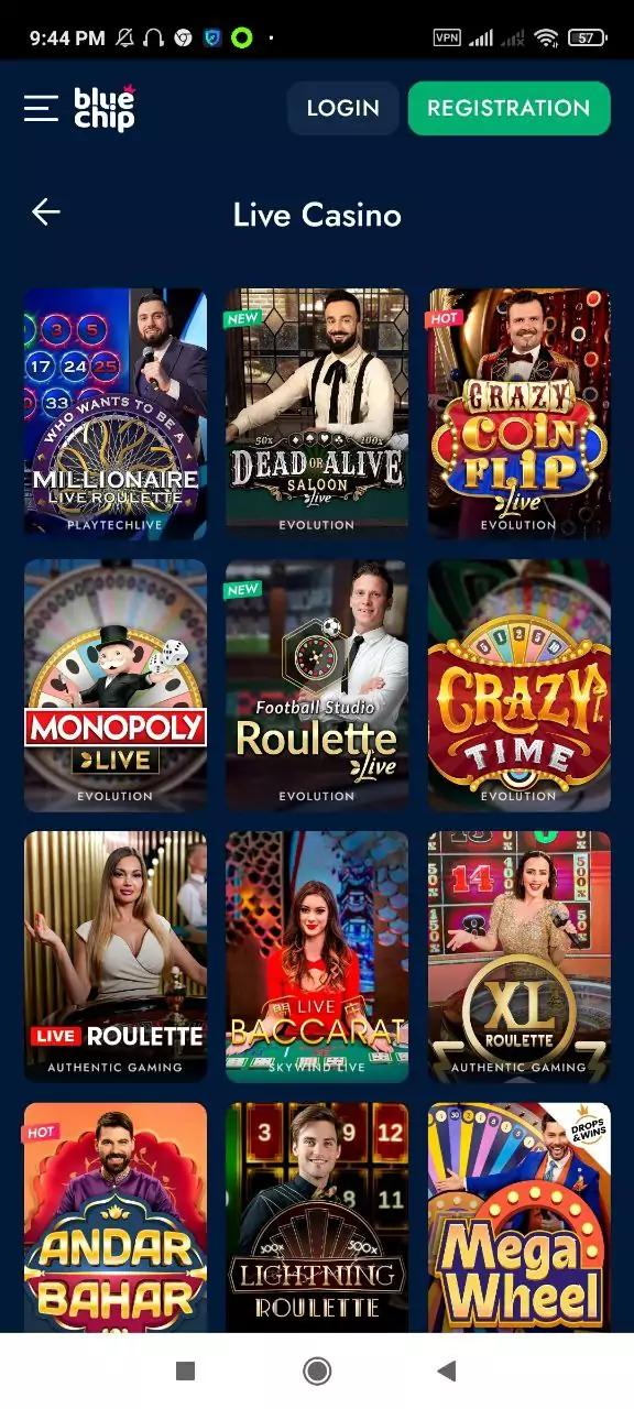 Besides betting, you can play casino games on Bluechip.