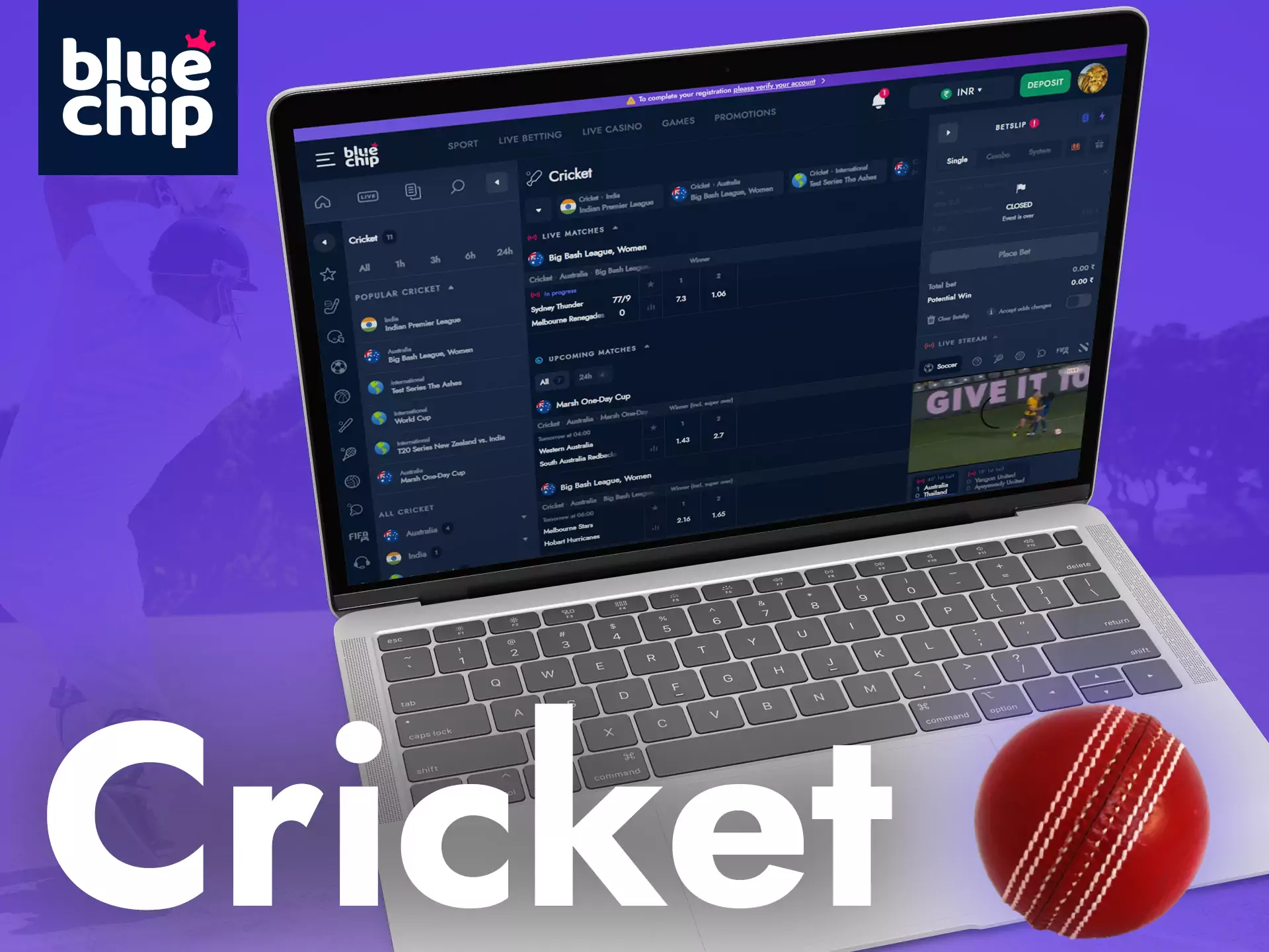 On Bluechip, cricket is one of the most popular sports sections in the sportsbook.