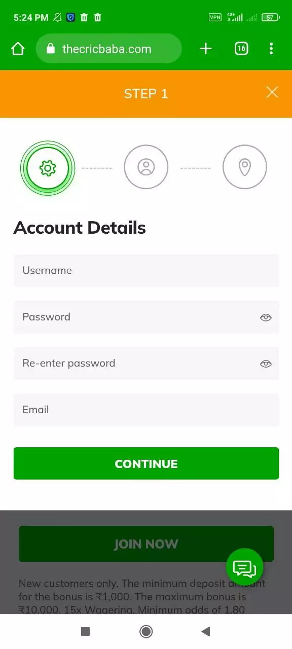 Create an account on the Cricbaba site before starting betting.