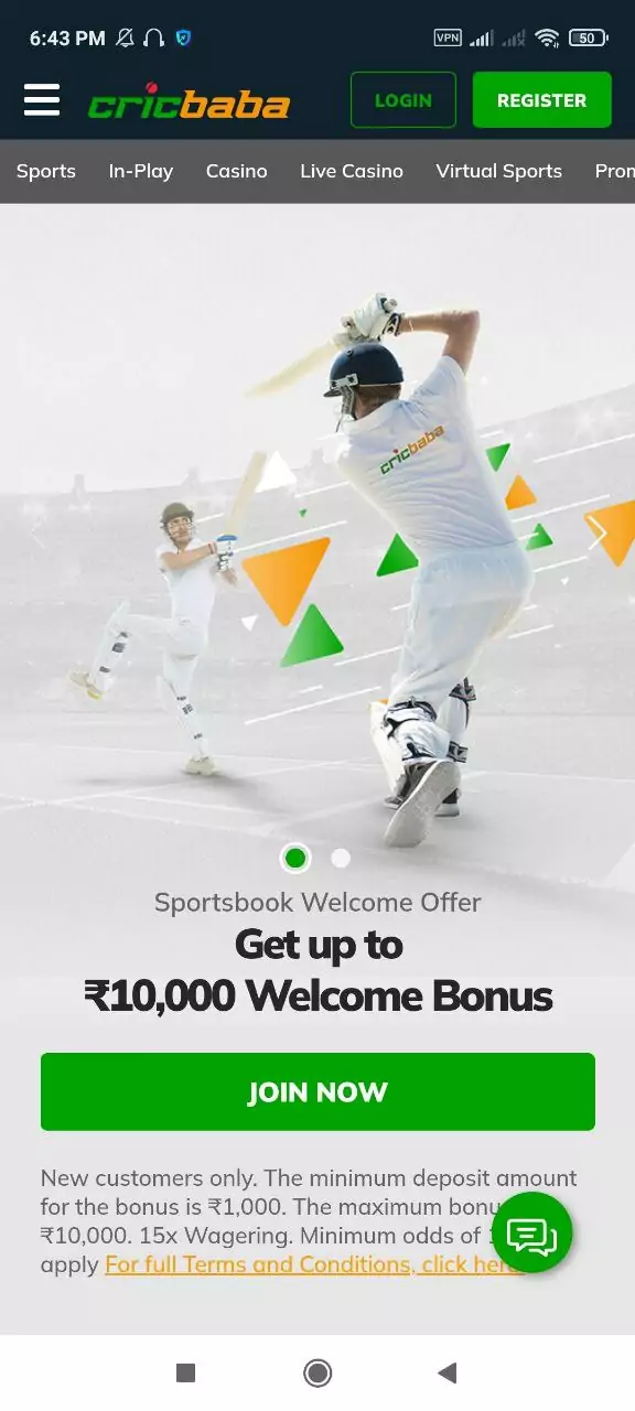 Join Cricbaba in the app, and get a bonus on cricket betting.