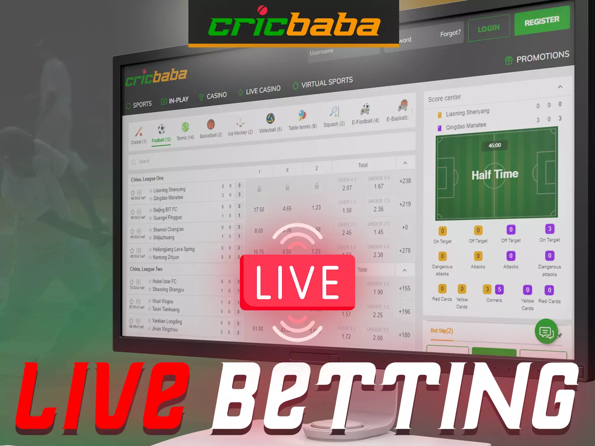 Place bets on Cricbaba on any sports matches even if the event has already started.