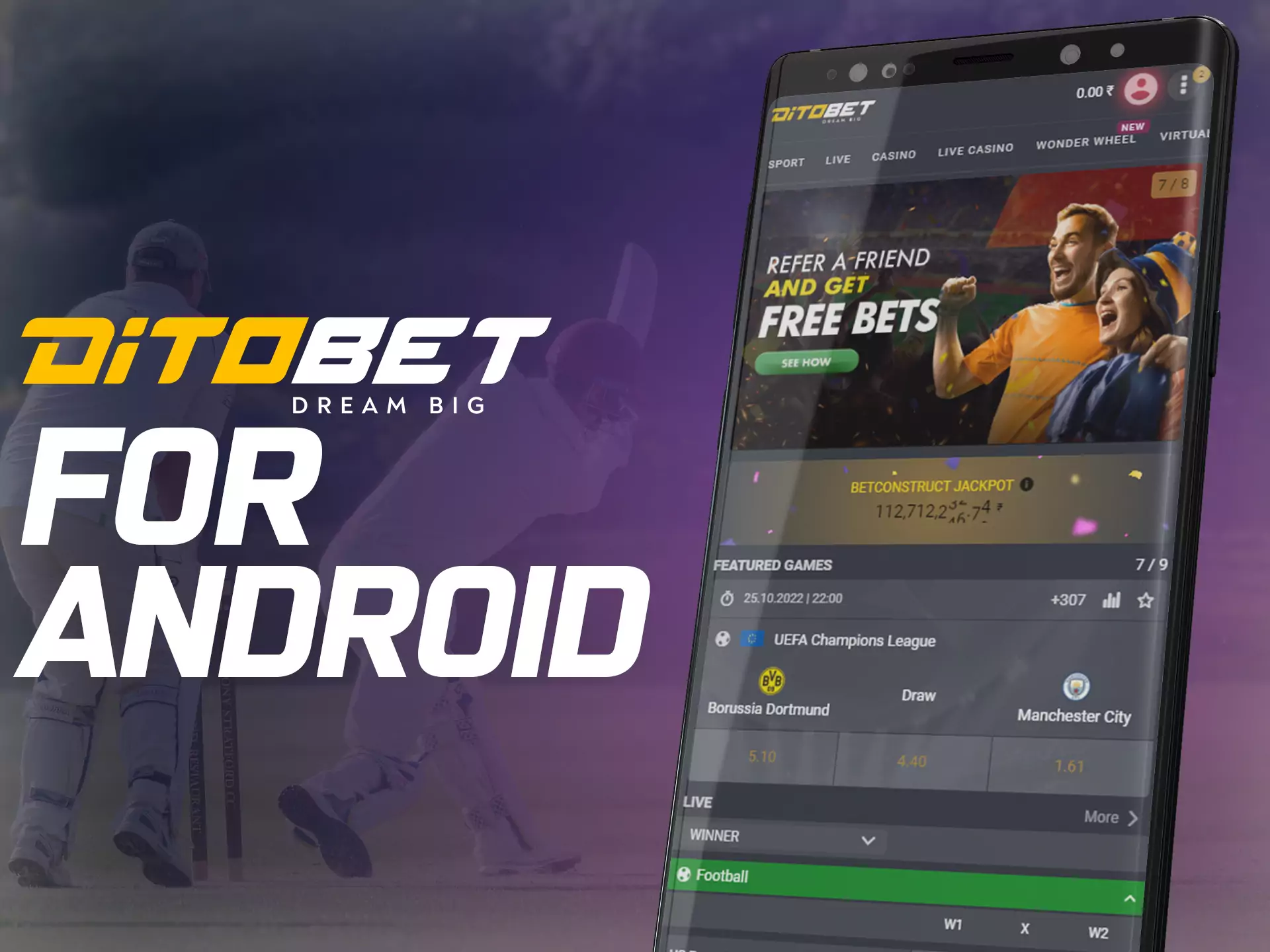 Play and win with Ditobet on your Android phone.