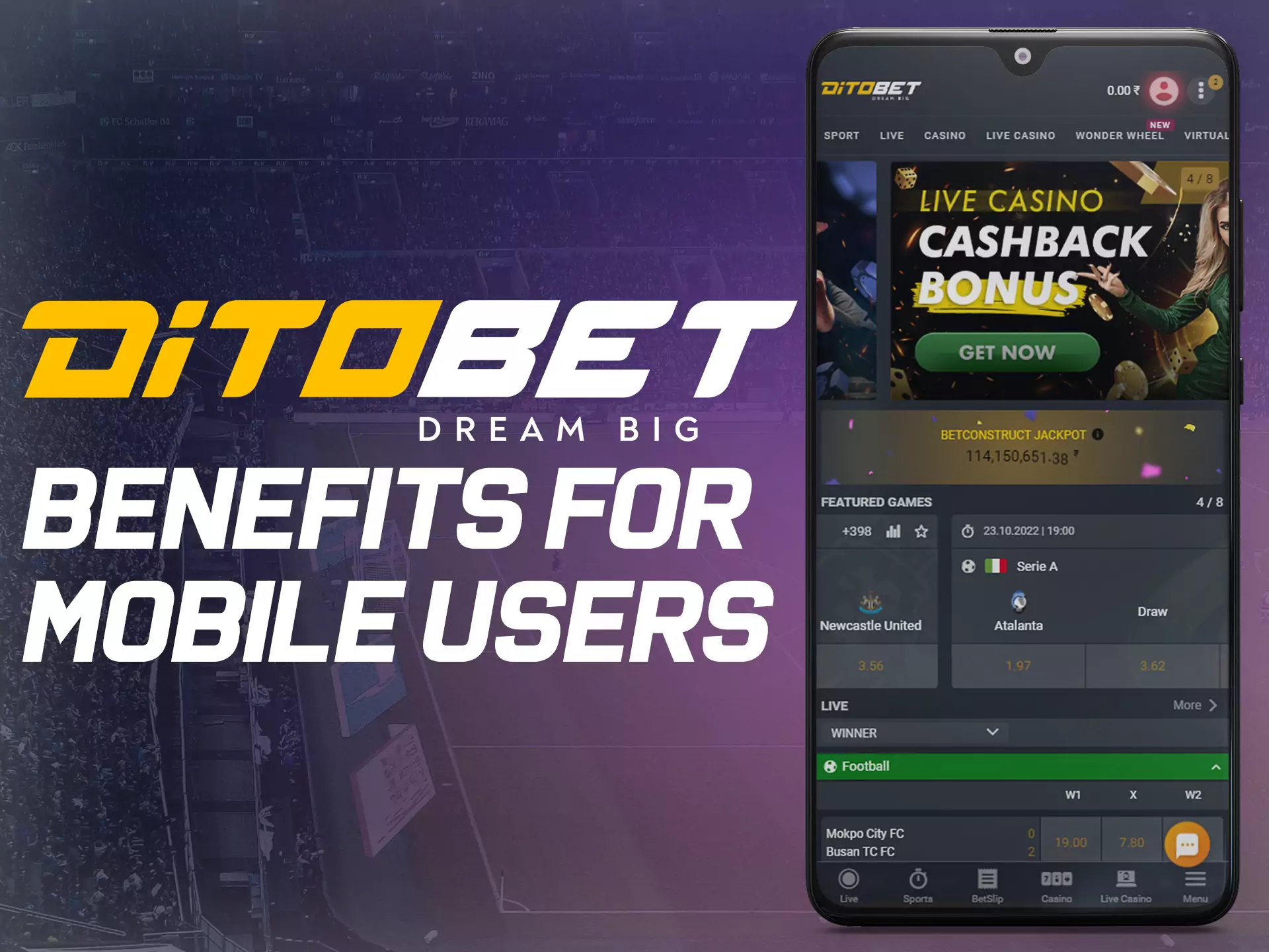 Ditobet offers users of mobile devices comfortable terms.