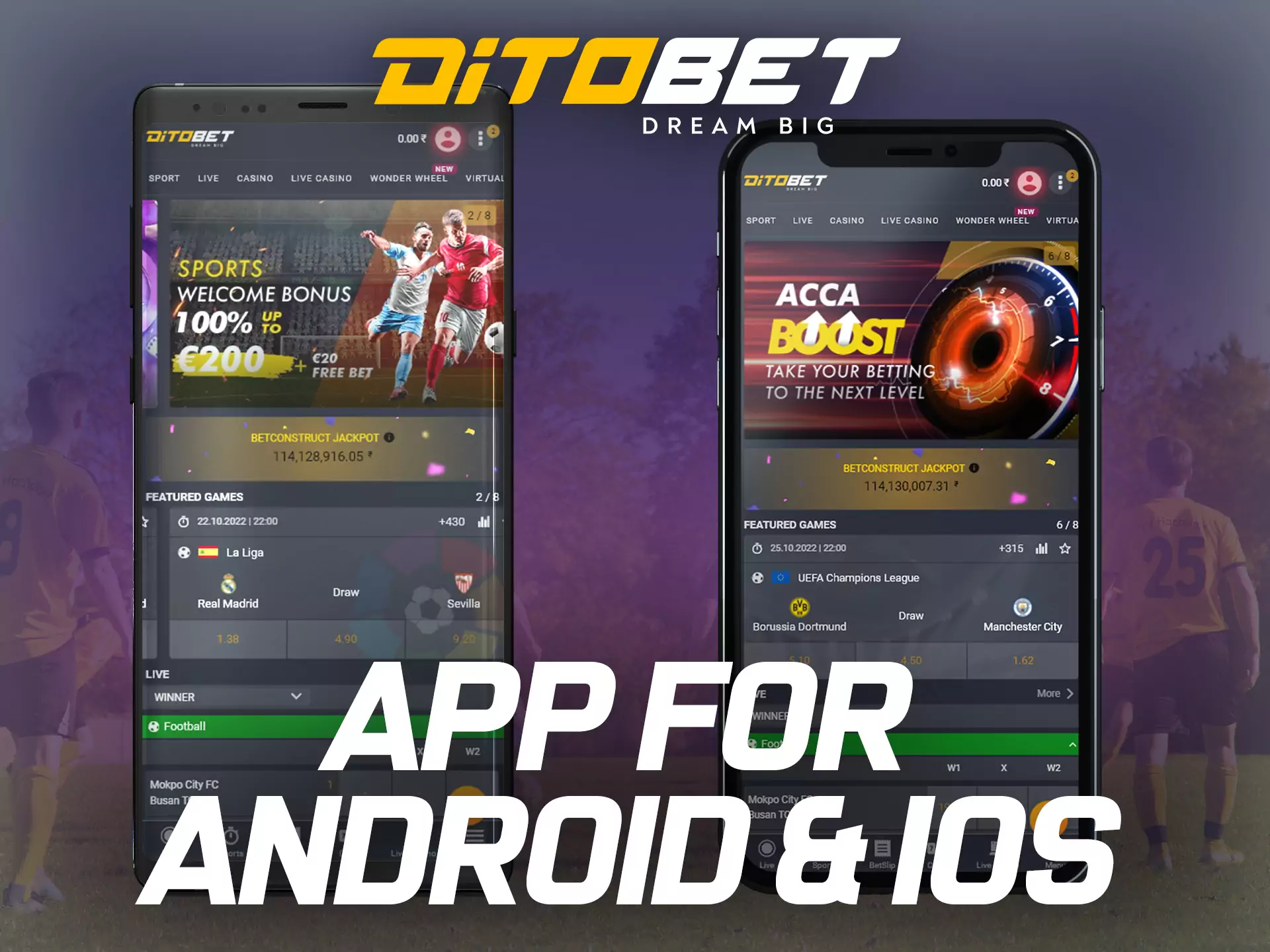 Play and place bets on Ditobet from any Android and iOS mobile device.