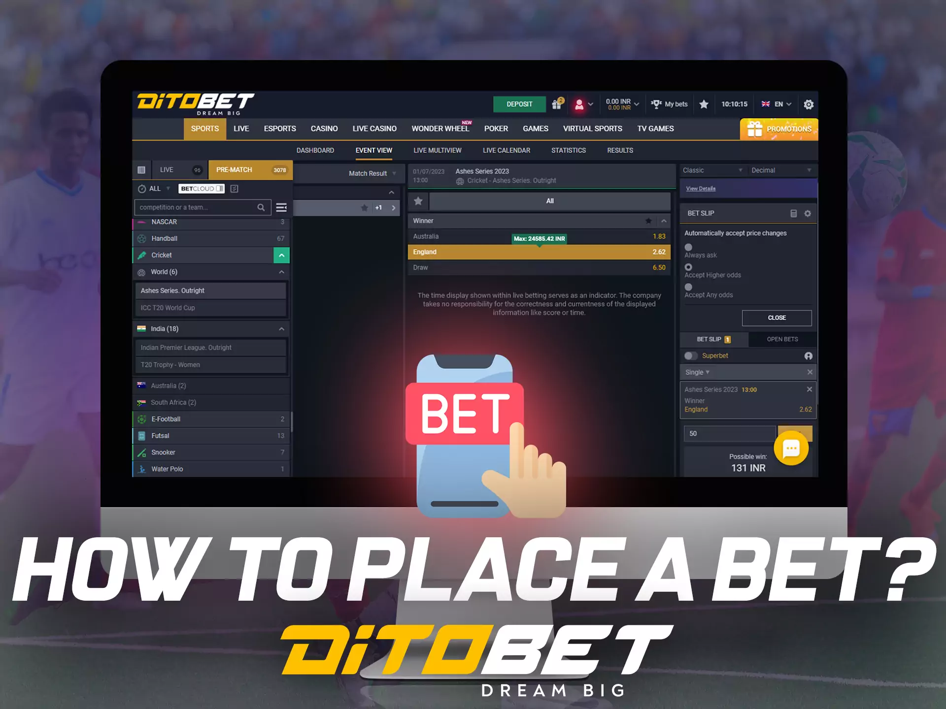 Make your first bet with Ditobet, use the instructions.