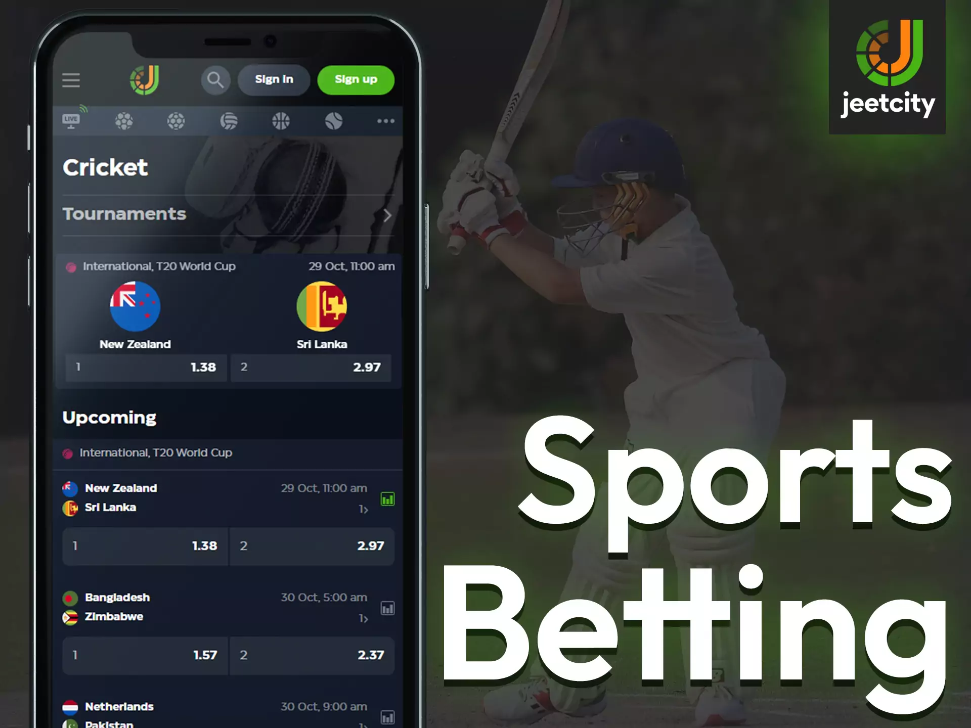 JeetCity offers users to place bets on various sports events.