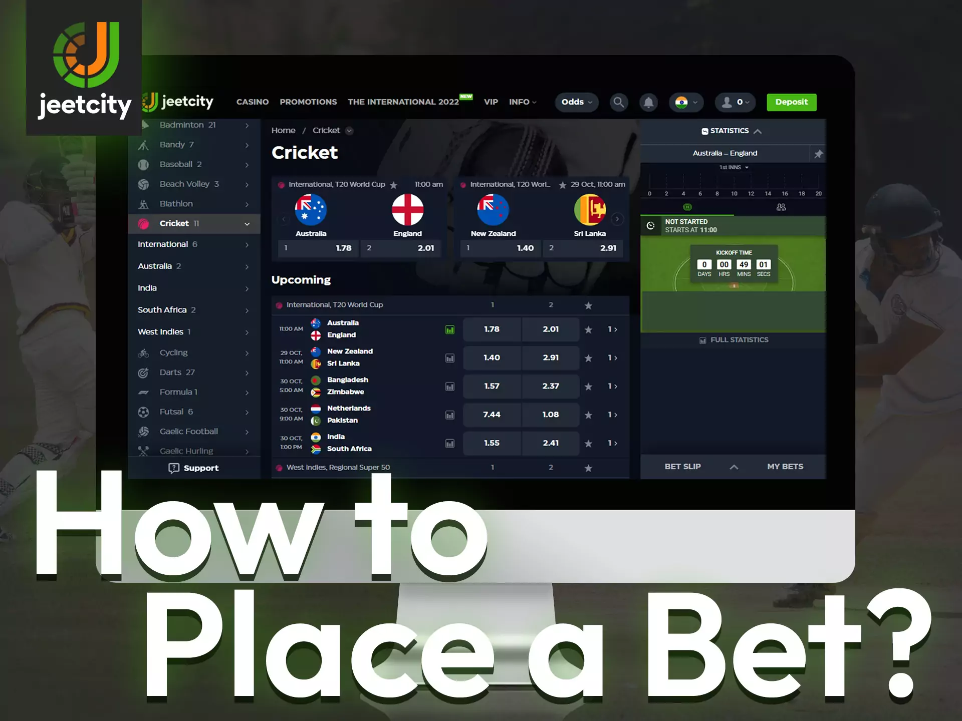 Use the instructions to learn how to bet on JeetCity.