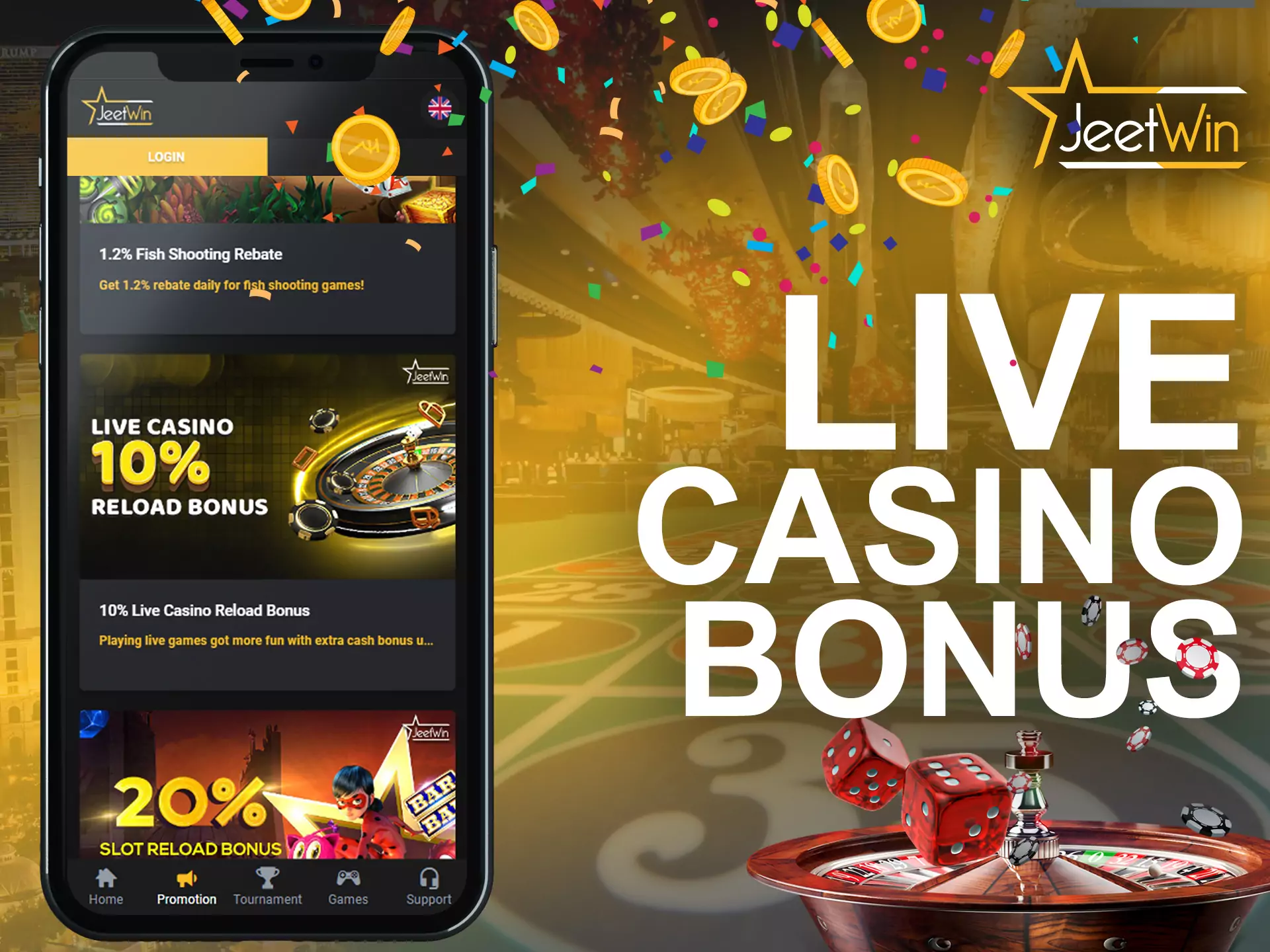 Get a special bonus for the live casino at JeetWin.