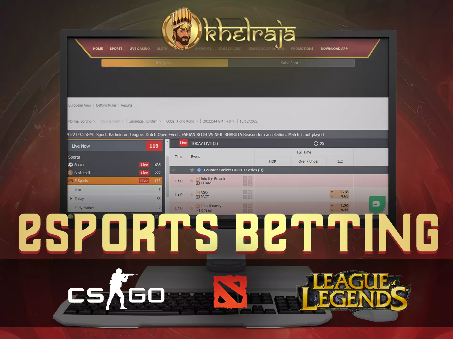 On Khelraja, you can place a bet on an esports event.