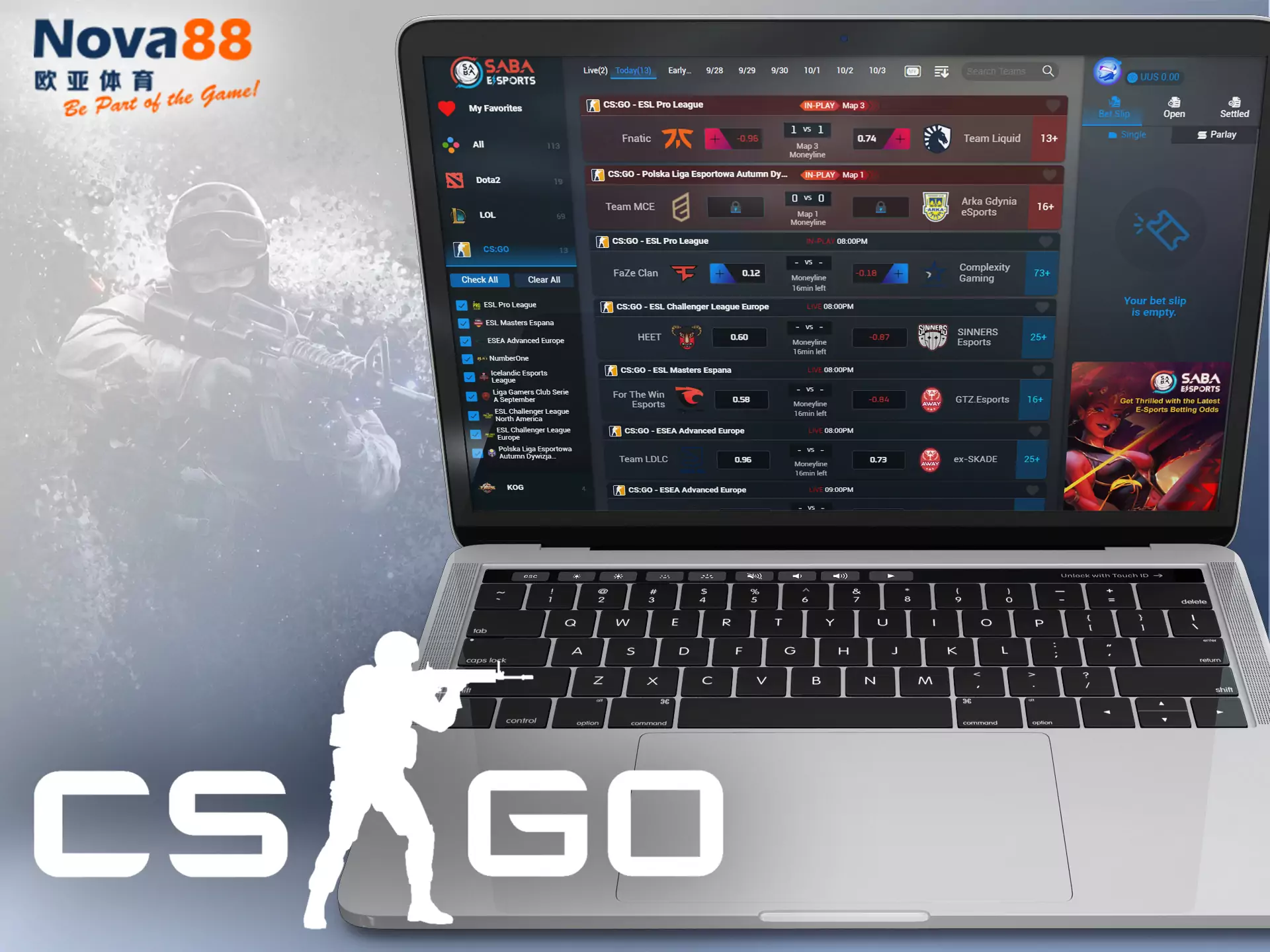In the Nova88 sportsbook, you find CS:GO events available for placing bets.