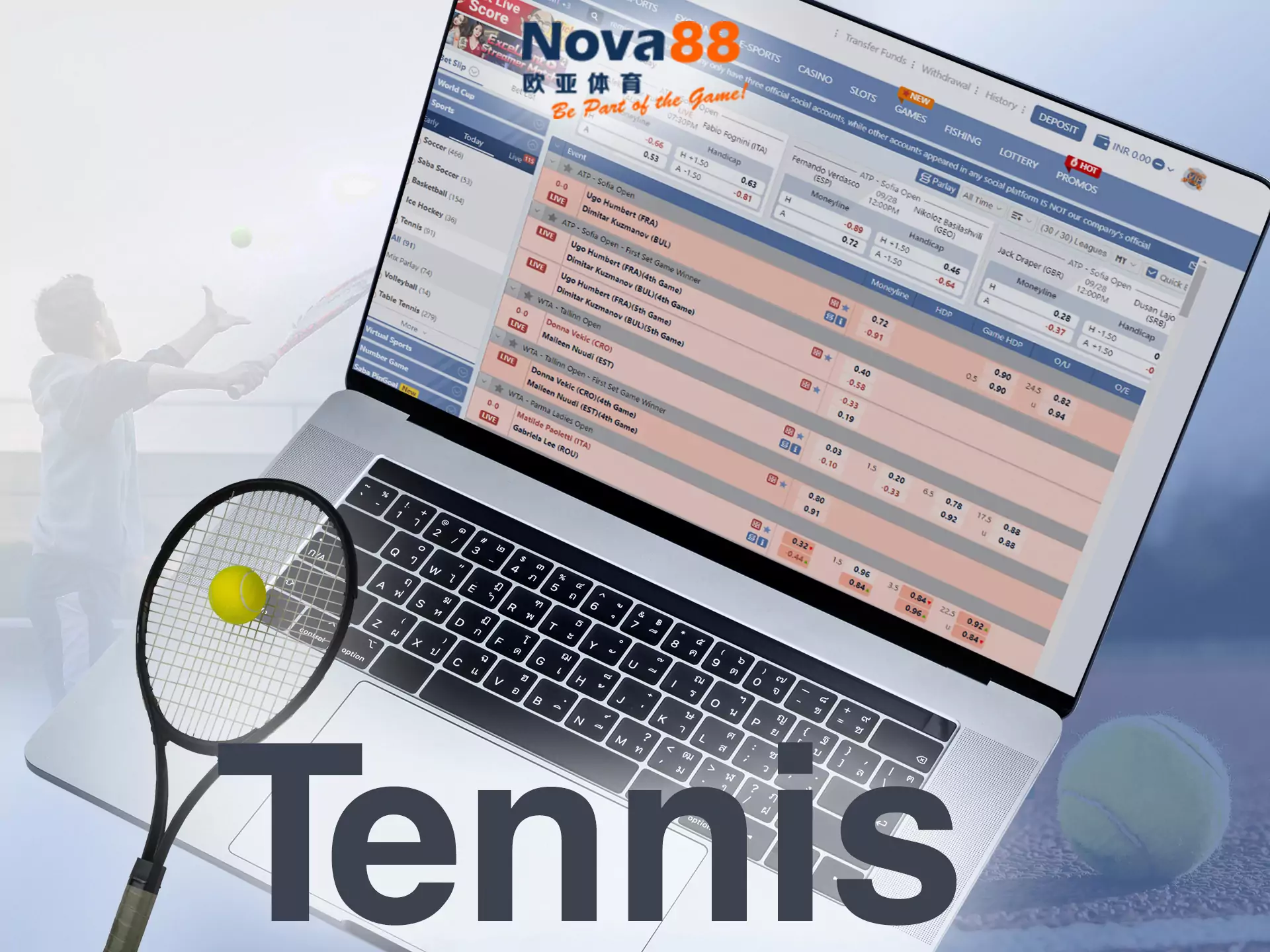 In the Nova88 sportsbook, you find lots of tennis matches.