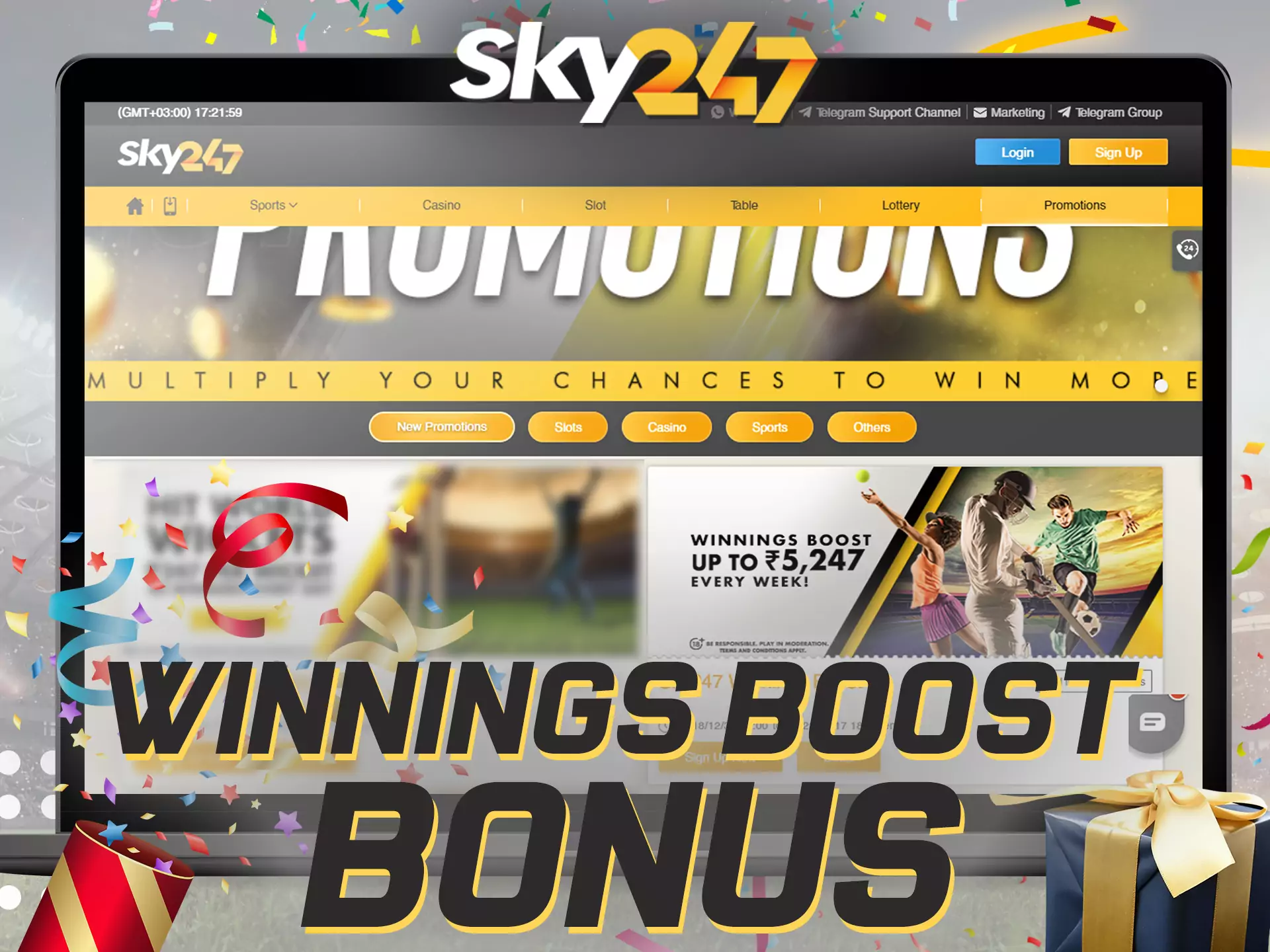 On Sky247 there is a bonus offer of winnings boost among others.
