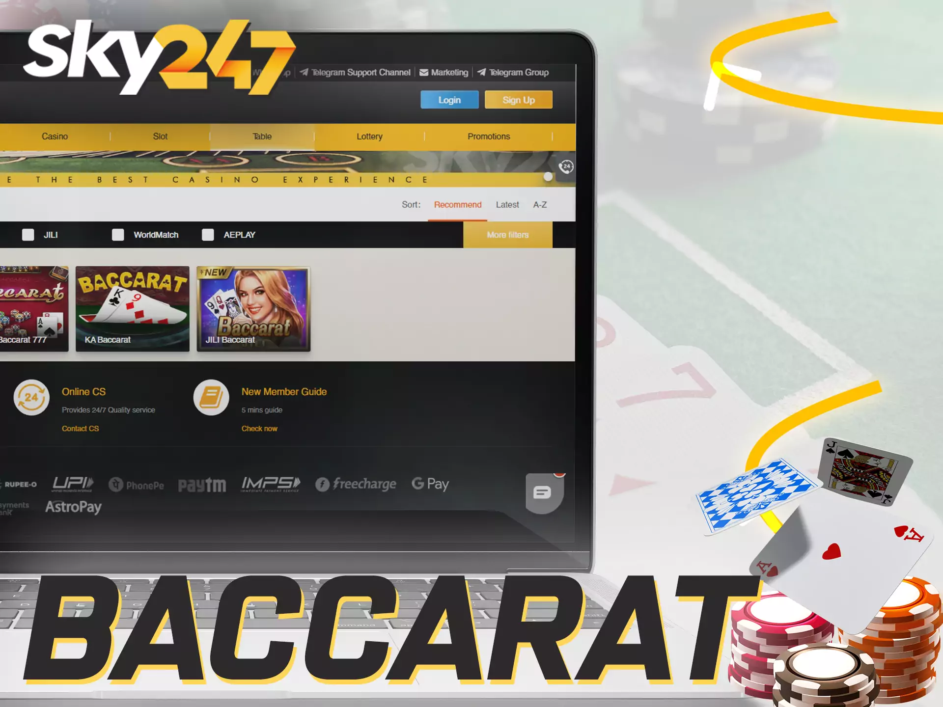 You can play baccarat online on Sky247.