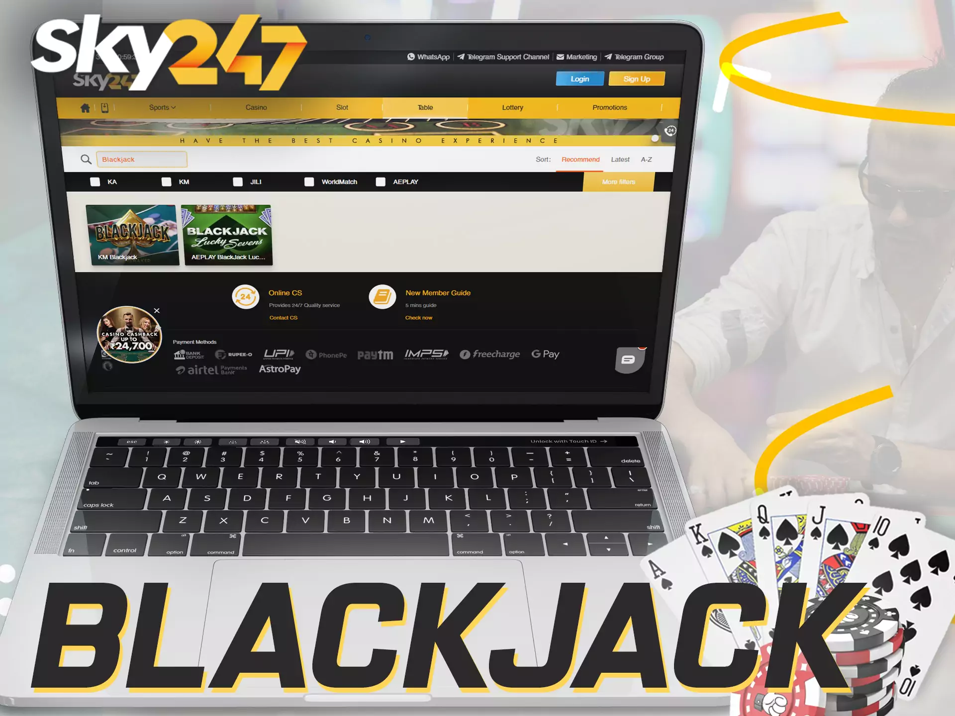 Use your Sky247 account for playing online blackjack.