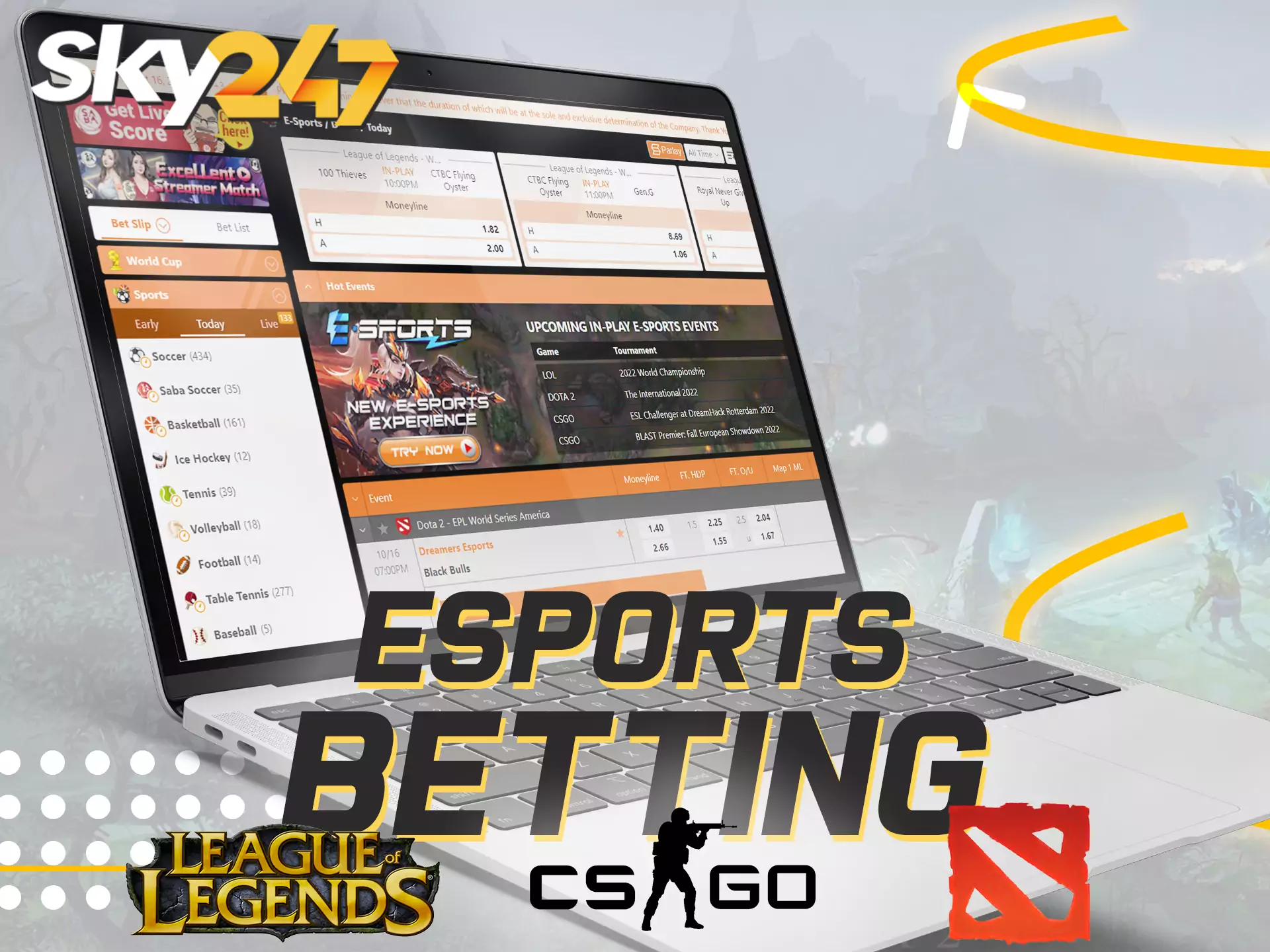 In the Sky247 sportsbook, you also find esports matches available for betting.