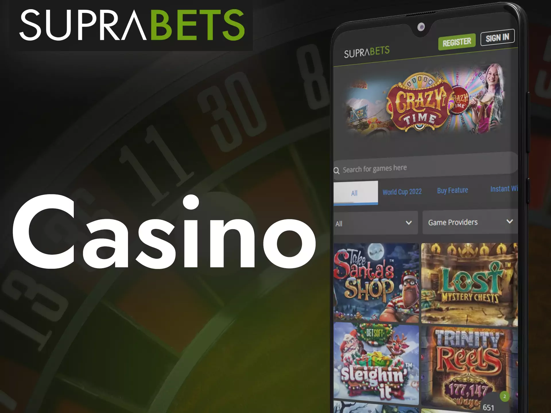 Suprabets offers players to plunge into the fascinating world of Casino and try different games.