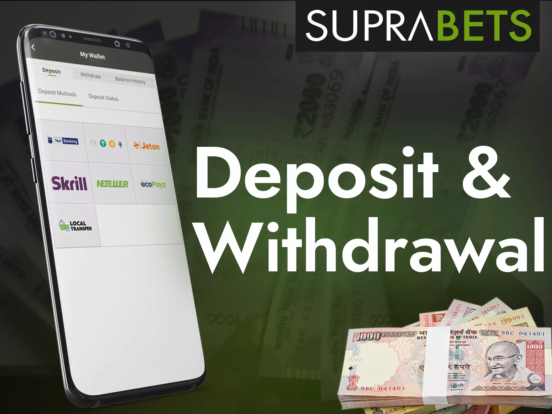 With this instruction, learn how to deposit your account and withdraw money from Suprabets without difficulty.